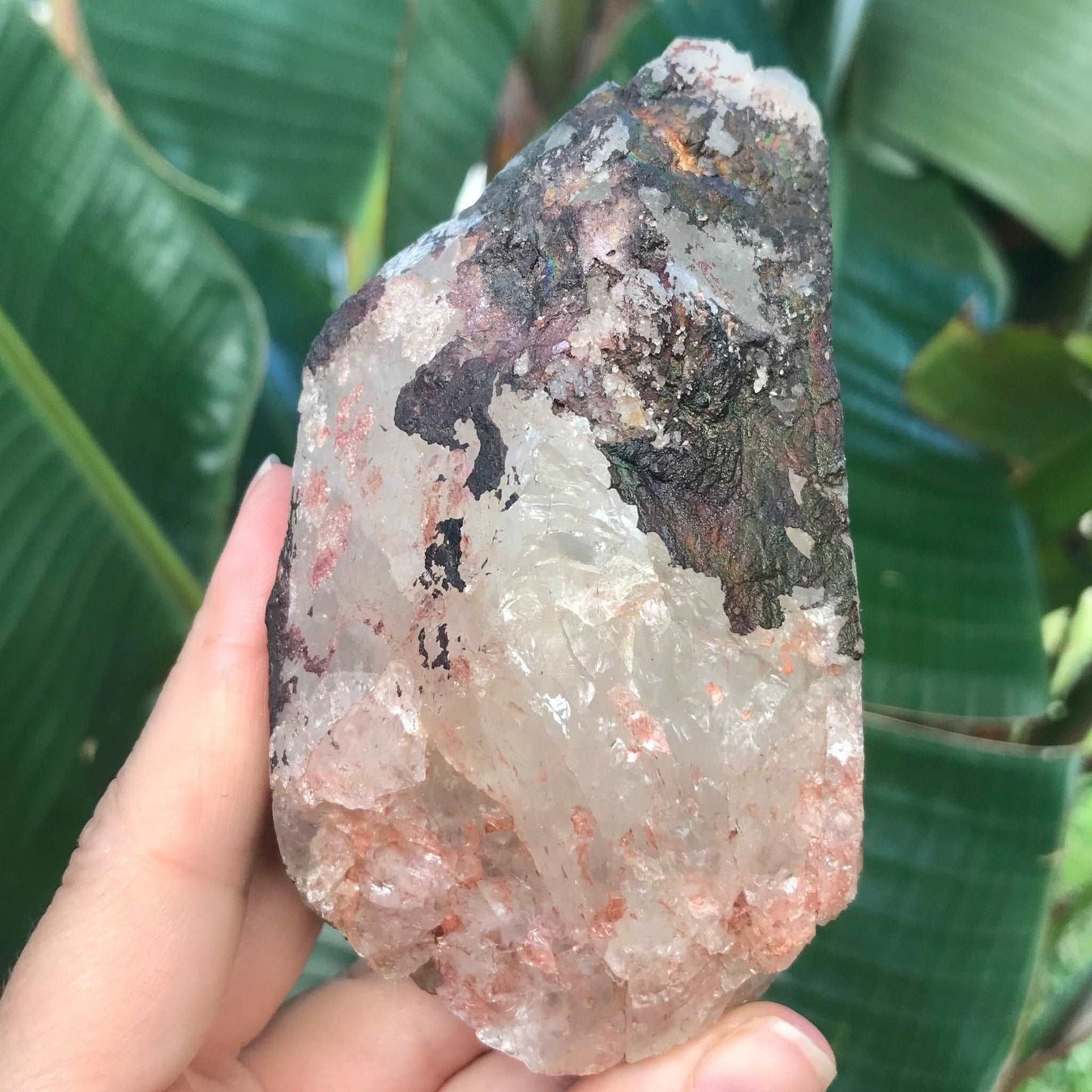 Iridescent Goethite Hematite Quartz Crystal with Rainbows