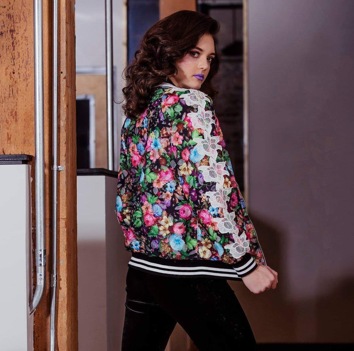 Women's Laser-cut Floral Lace Bomber Jacket - Sz. XS-MED