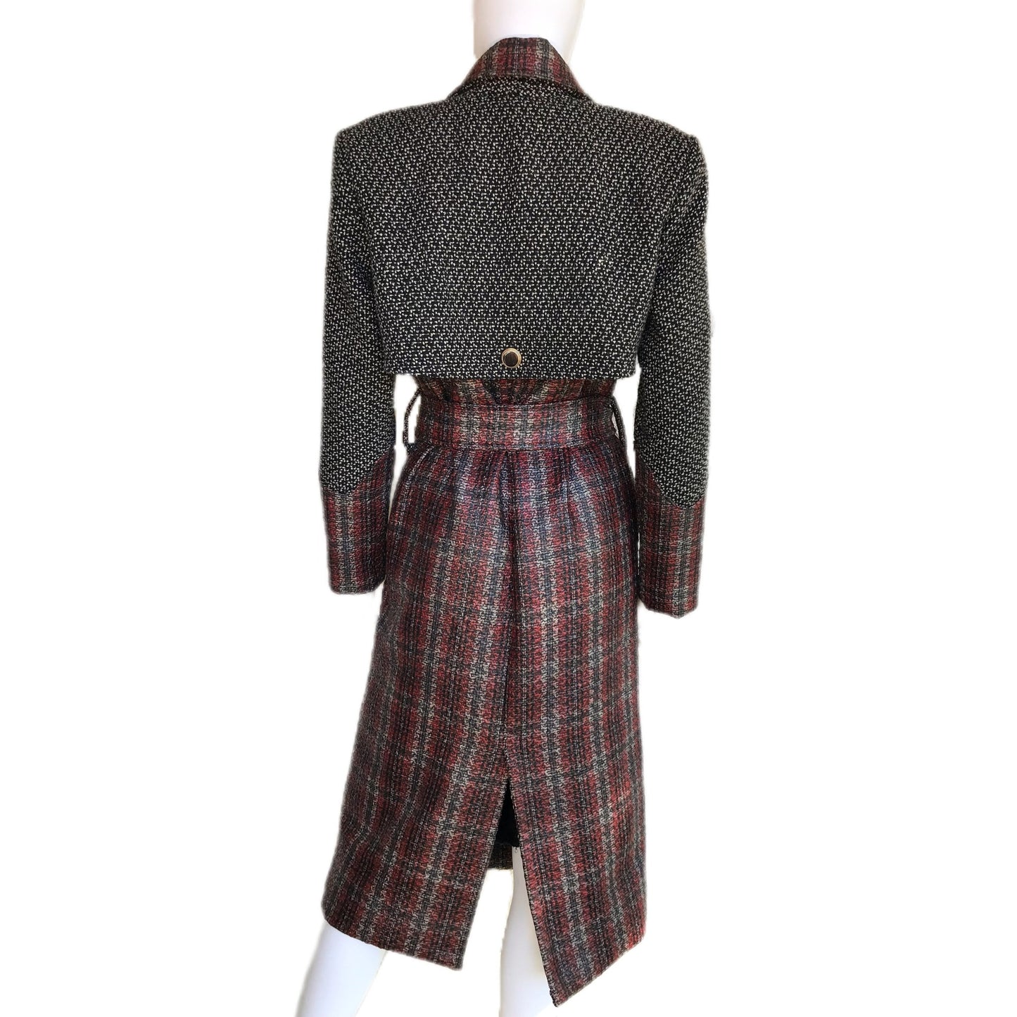 Baked Apple Plaid Laminated Tweed Trench Coat - Sz. Small - Waterproof