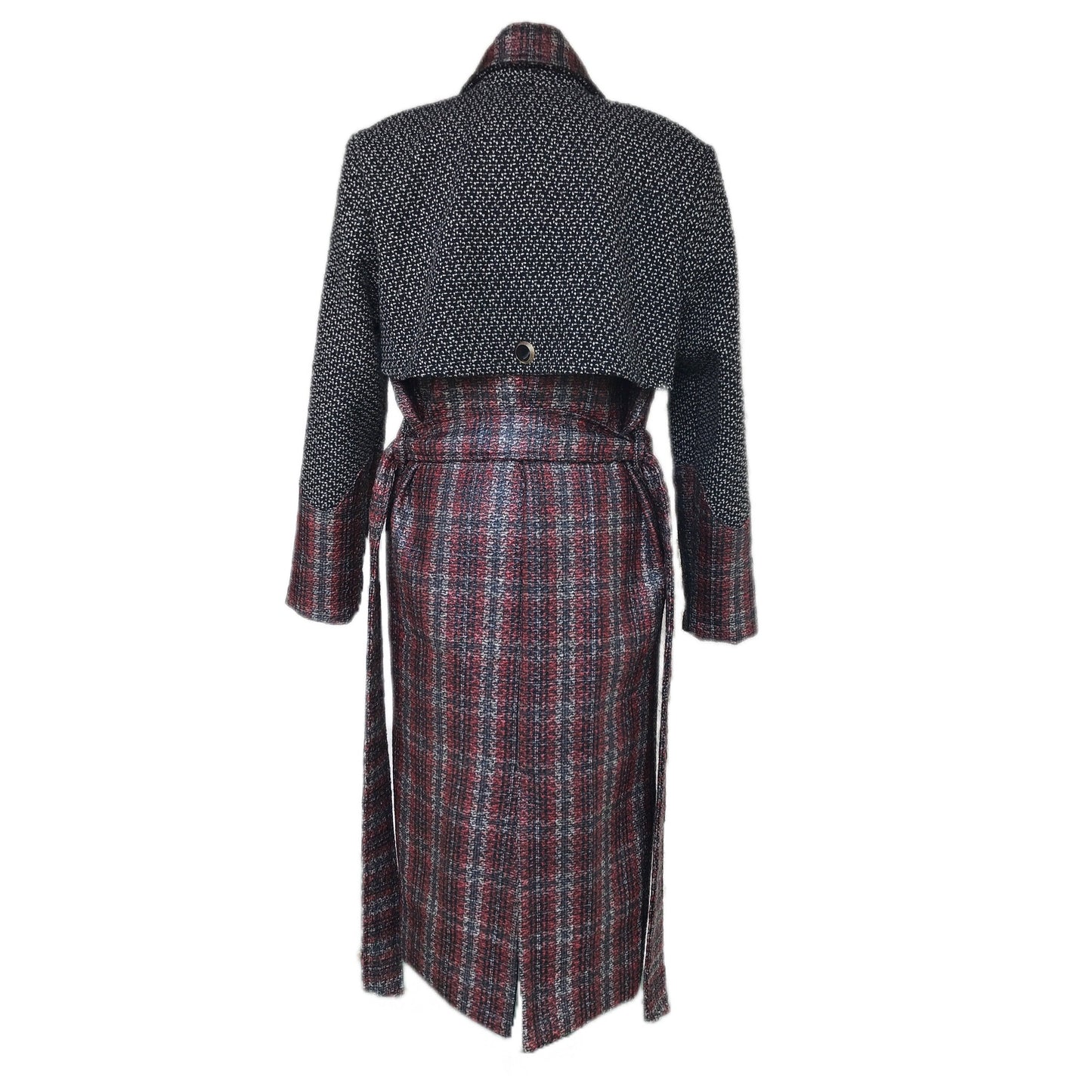 Baked Apple Plaid Laminated Tweed Trench Coat - Sz. Small - Waterproof