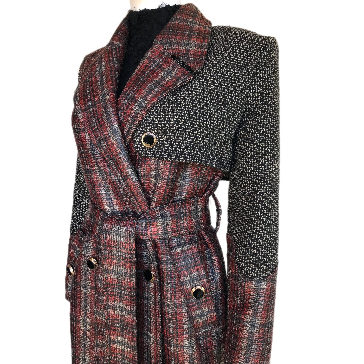 Baked Apple Plaid Laminated Tweed Trench Coat - Sz. Small - Waterproof