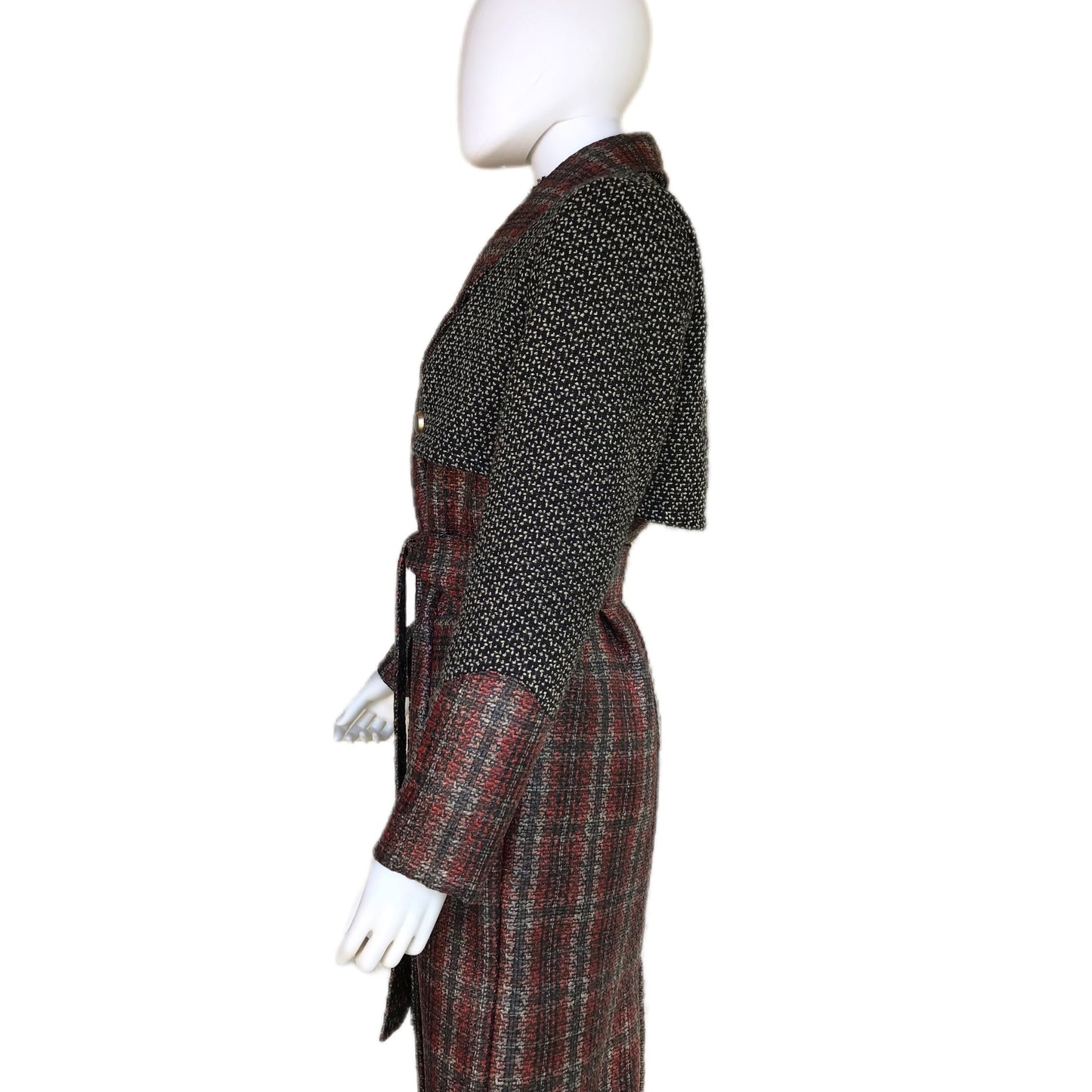 Baked Apple Plaid Laminated Tweed Trench Coat - Sz. Small - Waterproof