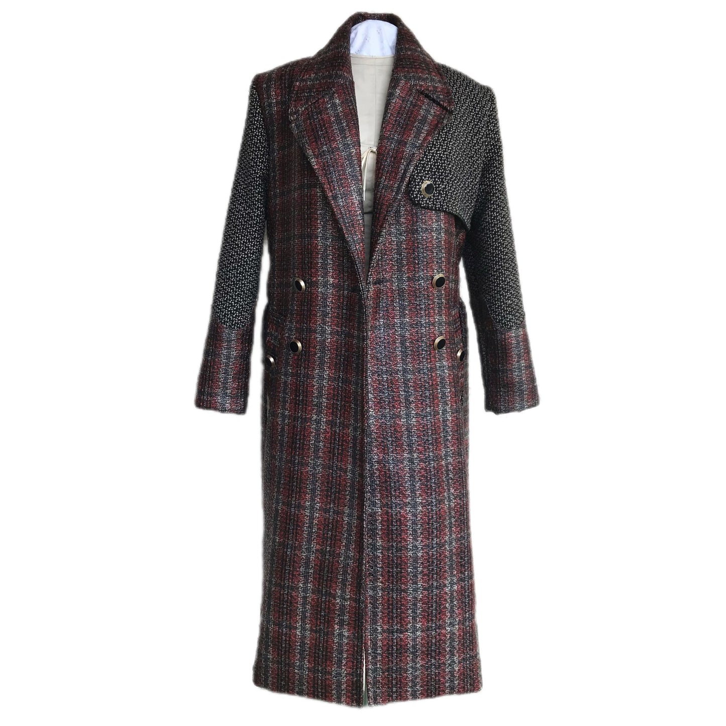 Baked Apple Plaid Laminated Tweed Trench Coat - Sz. Small - Waterproof