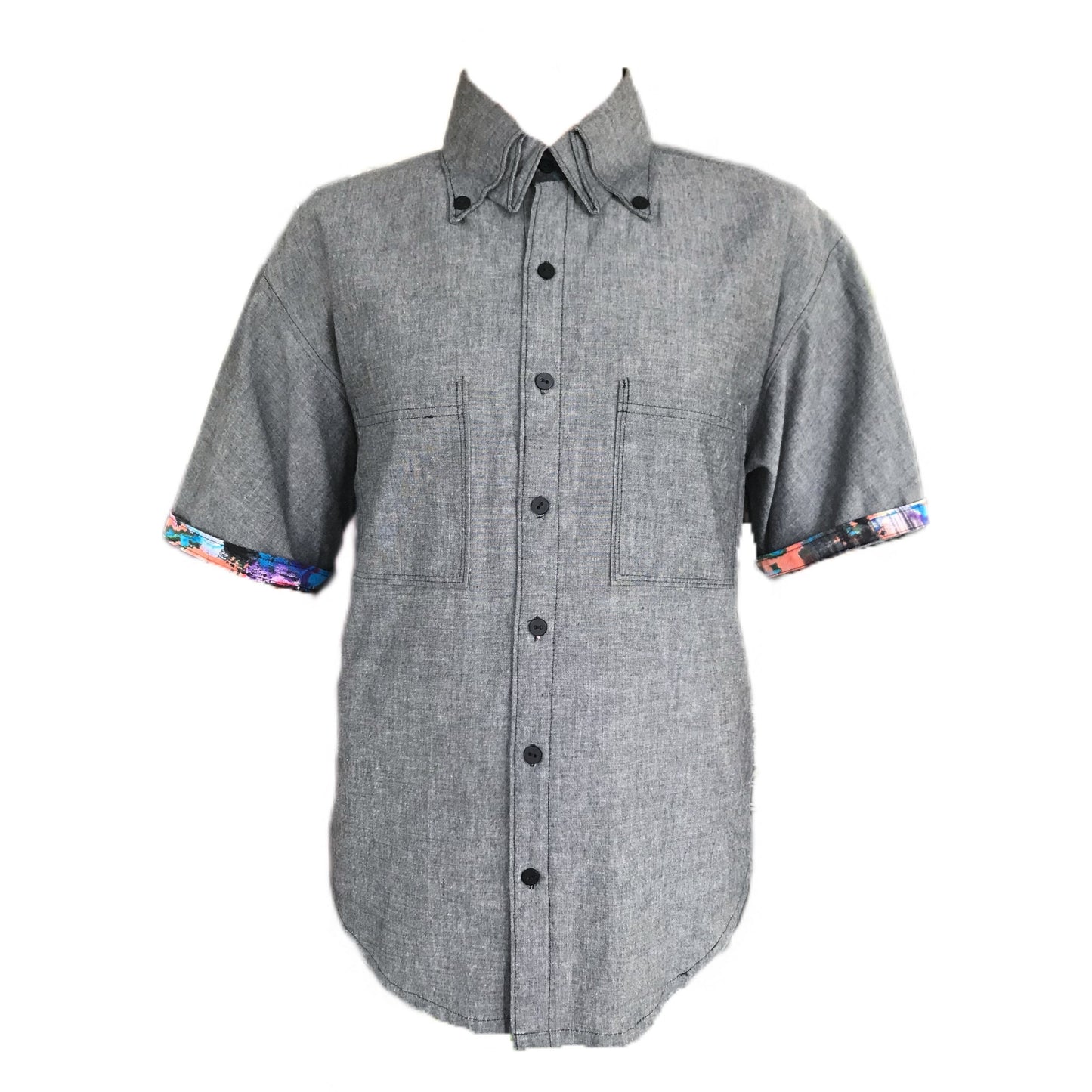 Men's Origami Collar Button Down Short Sleeve Shirt - 40 Chest