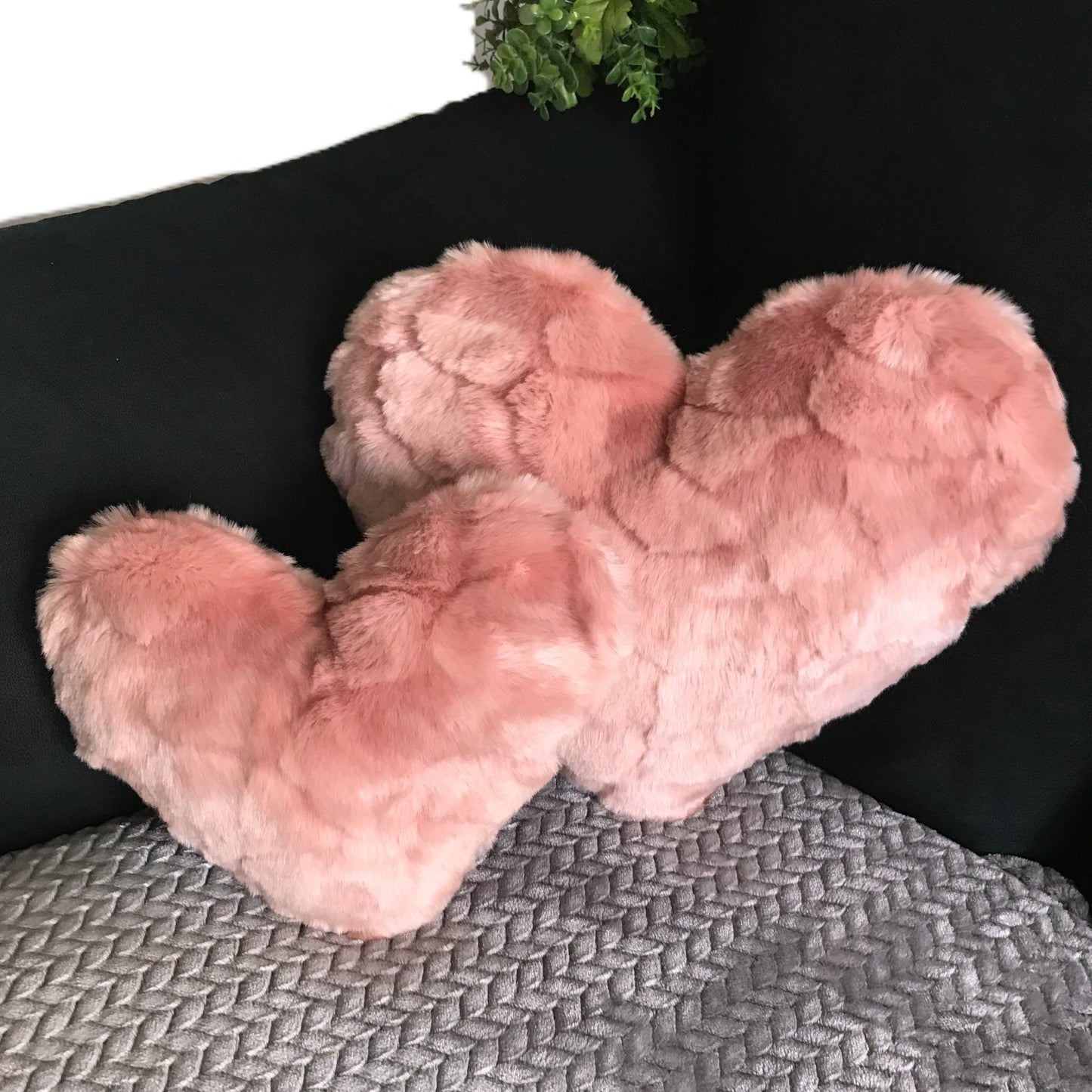 Minky Fur Heart Pillows - Set of 2 - Blush Pink