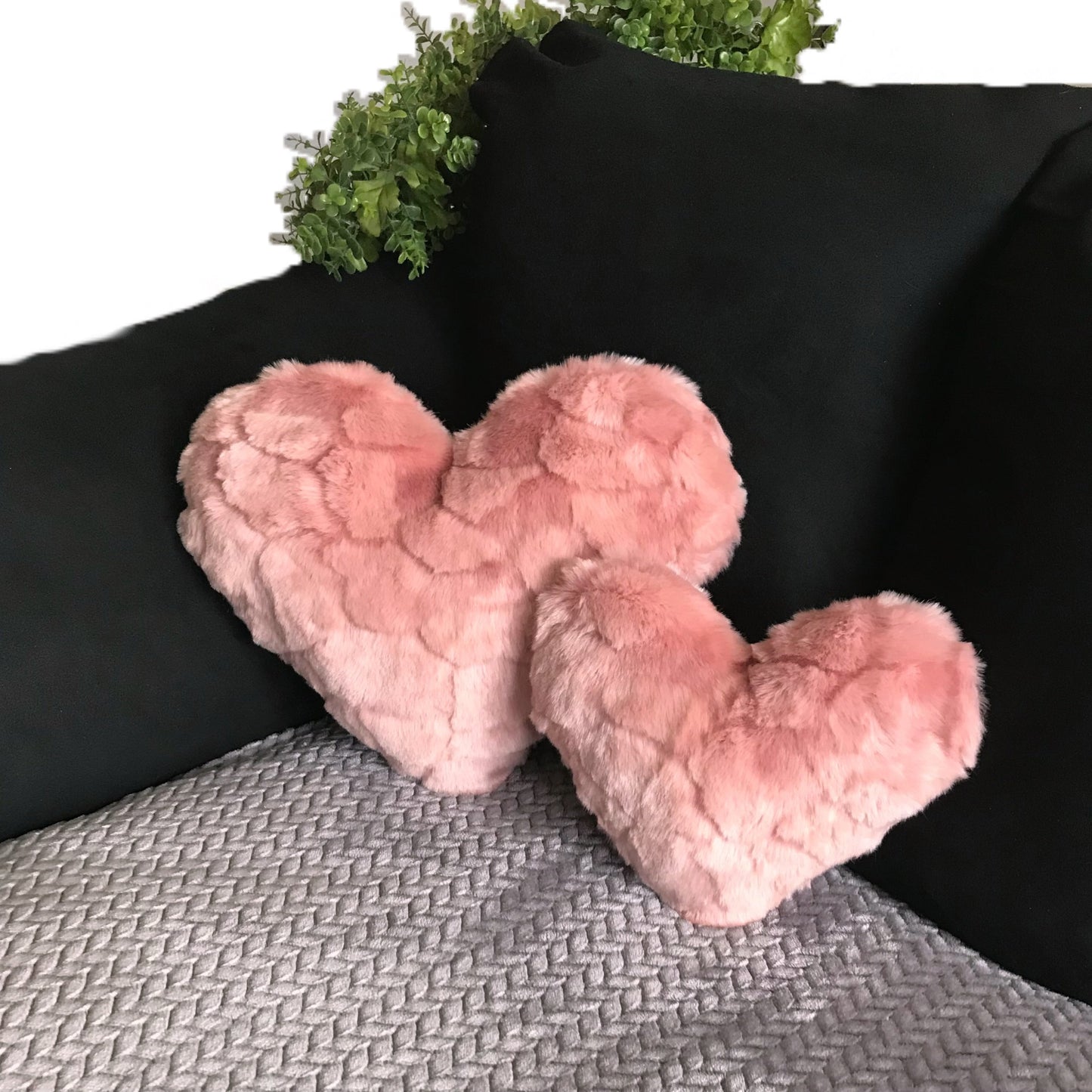 Minky Fur Heart Pillows - Set of 2 - Blush Pink