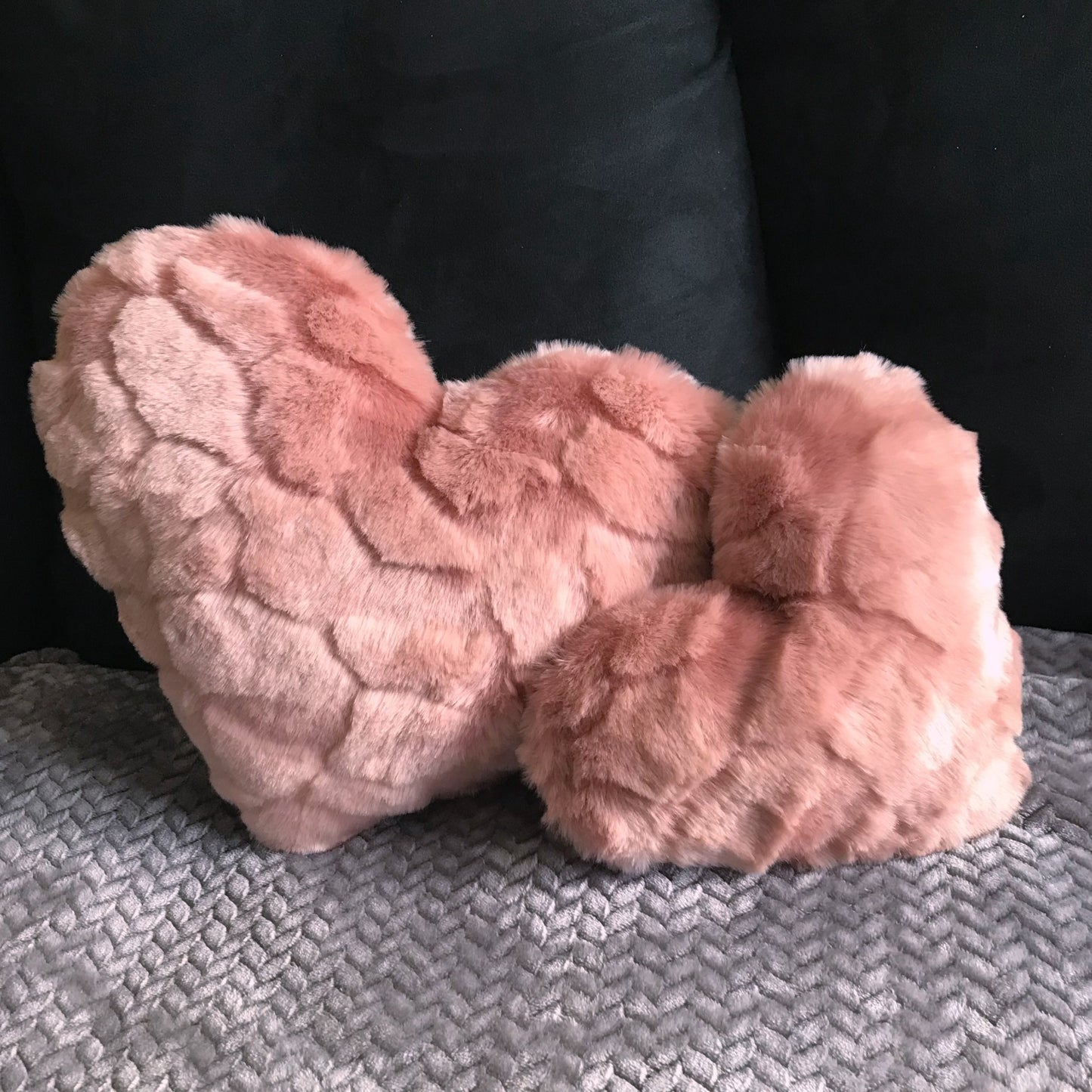 Minky Fur Heart Pillows - Set of 2 - Blush Pink