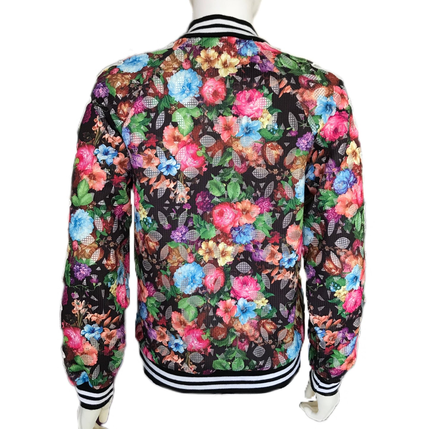 Women's Laser-cut Floral Lace Bomber Jacket - Petite Sizing