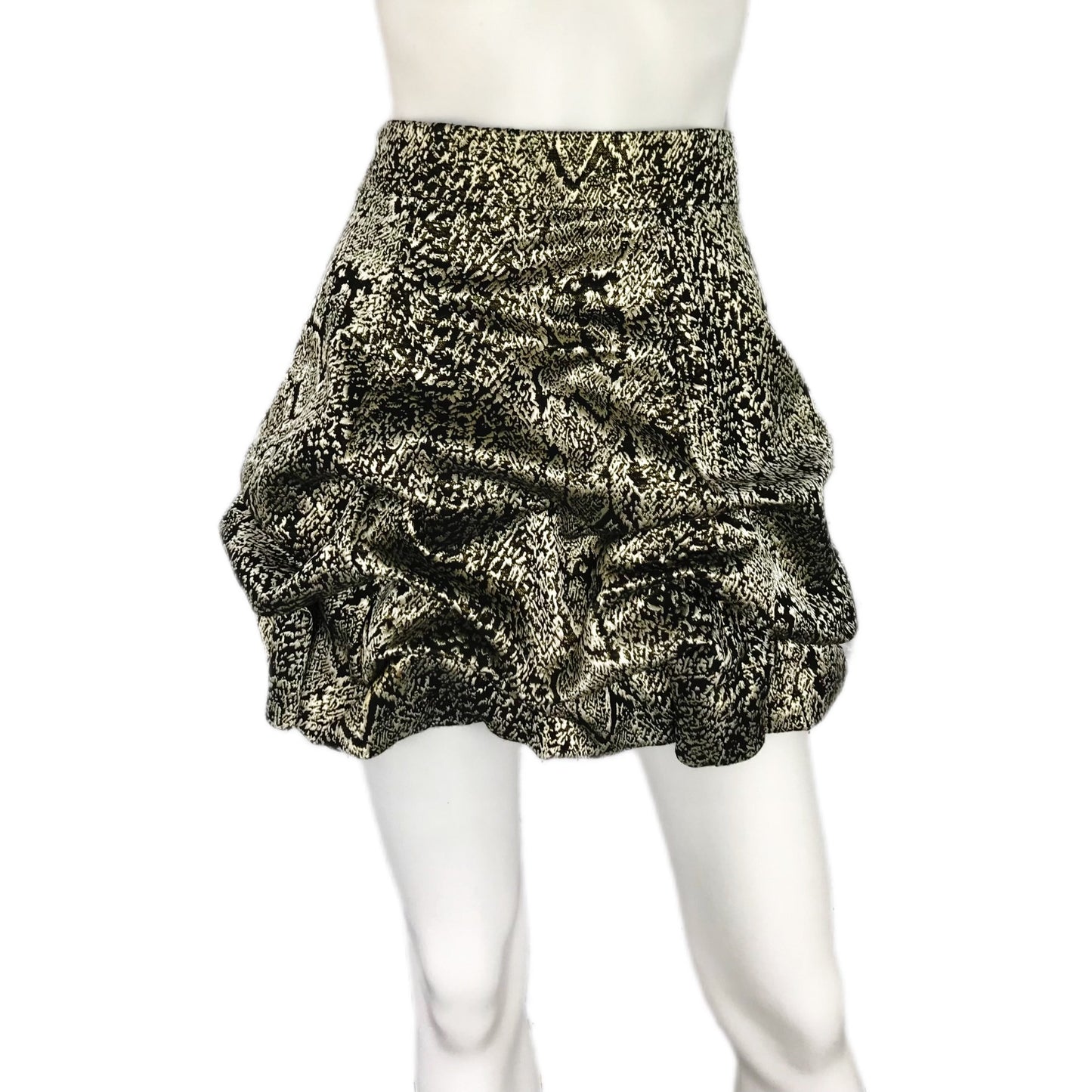 Women's Mini Skirt in Metallic Snake print - Pinched Draping - Size 2