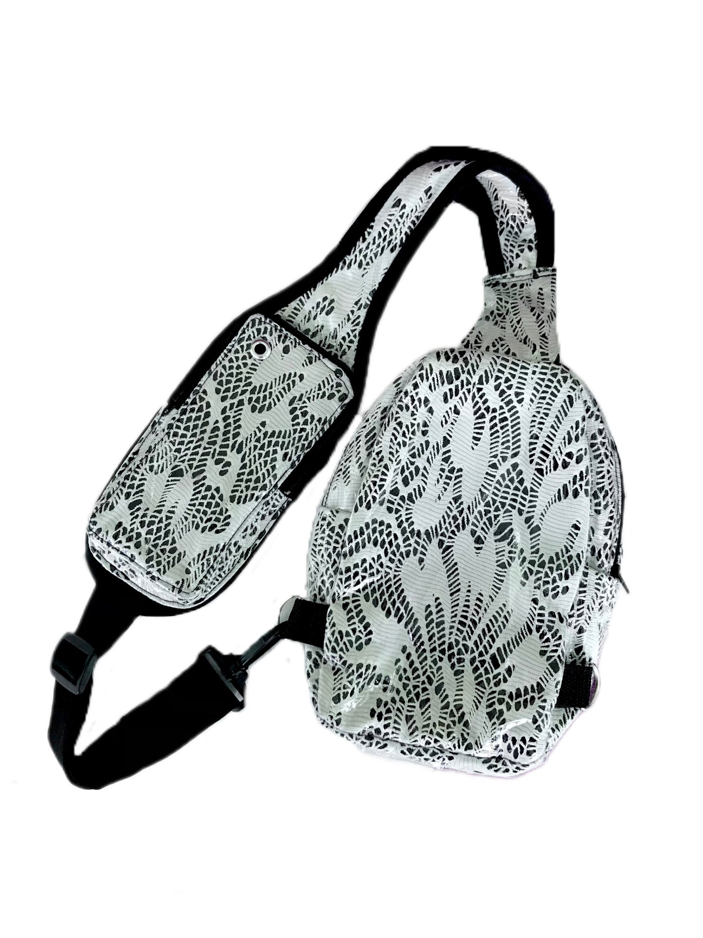 Mini Backpack Sling with Phone Pocket in Laminated Lace - Waterproof