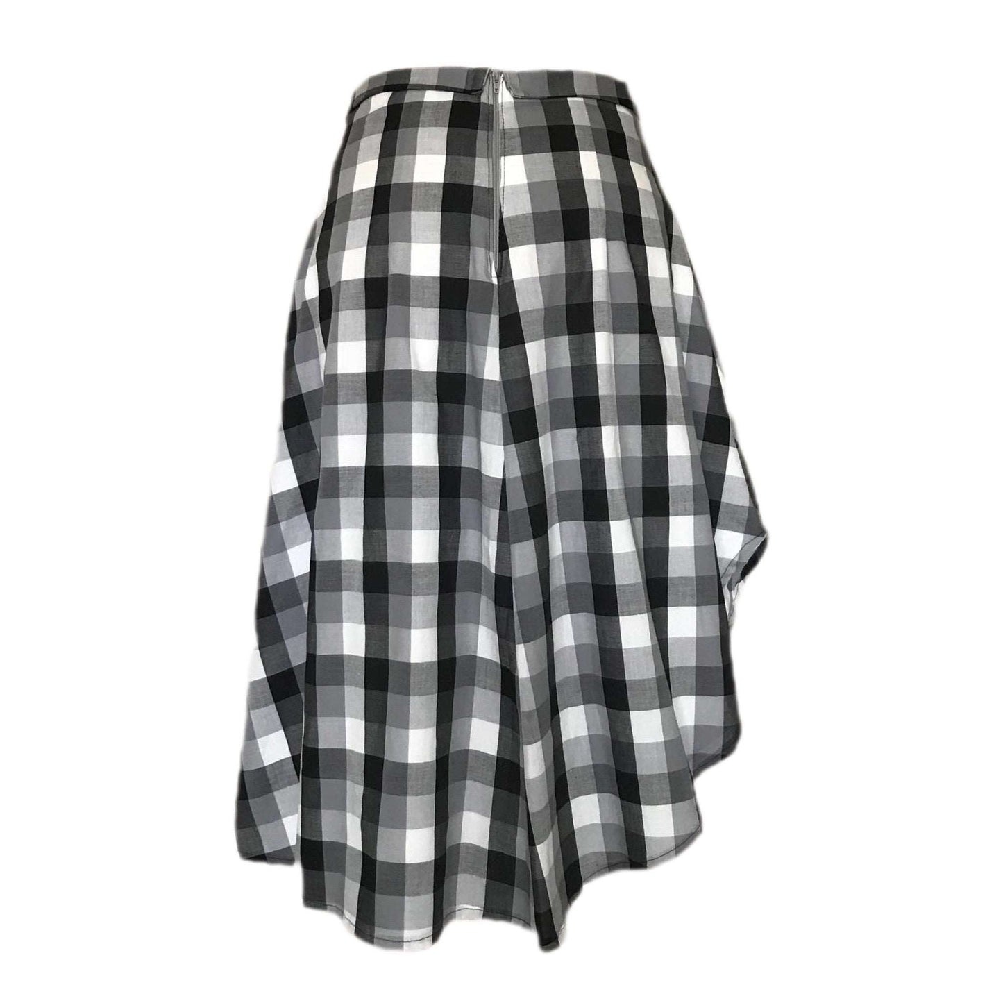 Women's Plaid Checker Midi Skirt with Asymmetrical Hems