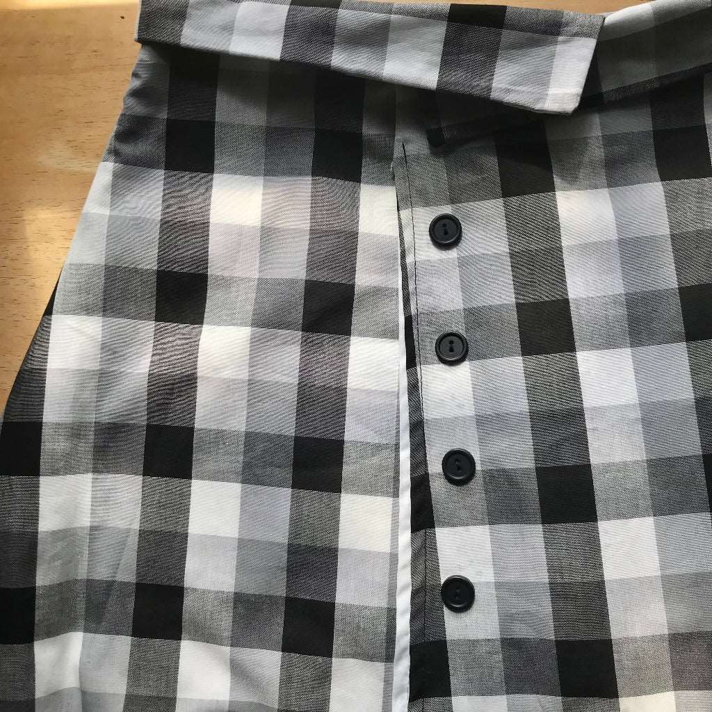 Women's Plaid Checker Midi Skirt with Asymmetrical Hems
