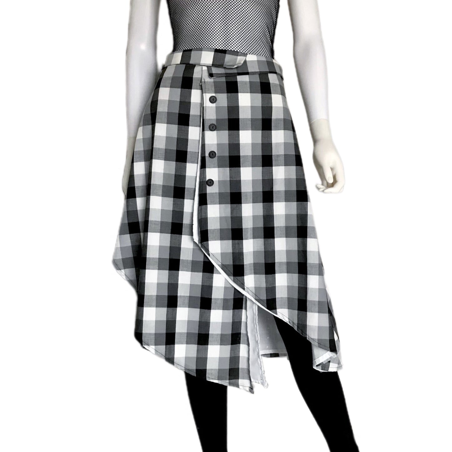 Women's Plaid Checker Midi Skirt with Asymmetrical Hems