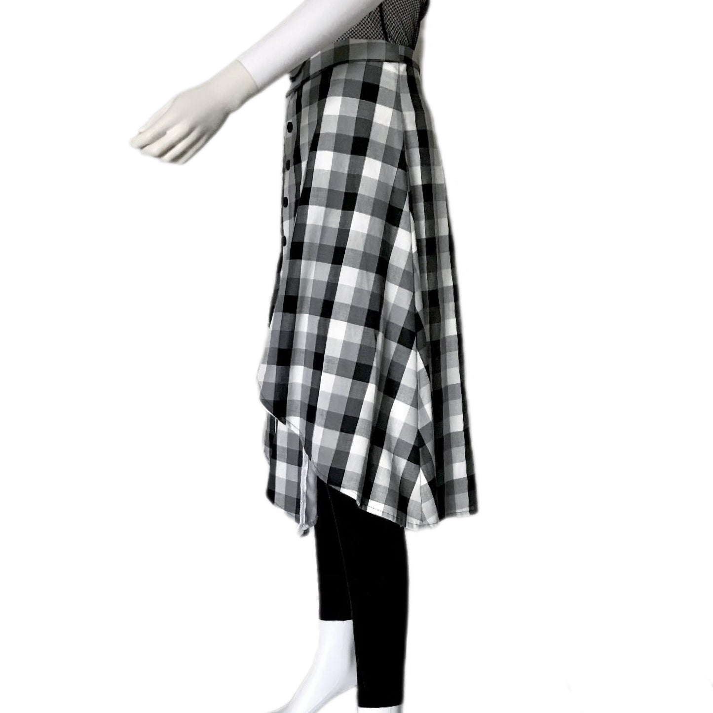 Women's Plaid Checker Midi Skirt with Asymmetrical Hems