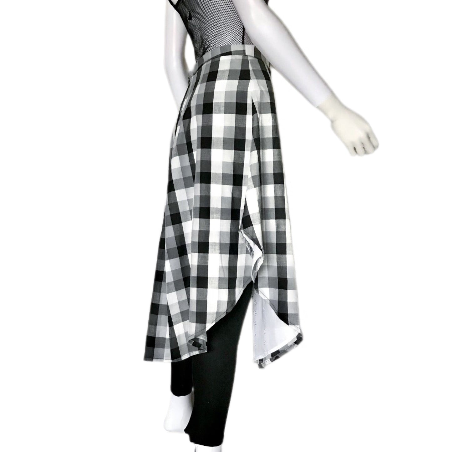 Women's Plaid Checker Midi Skirt with Asymmetrical Hems