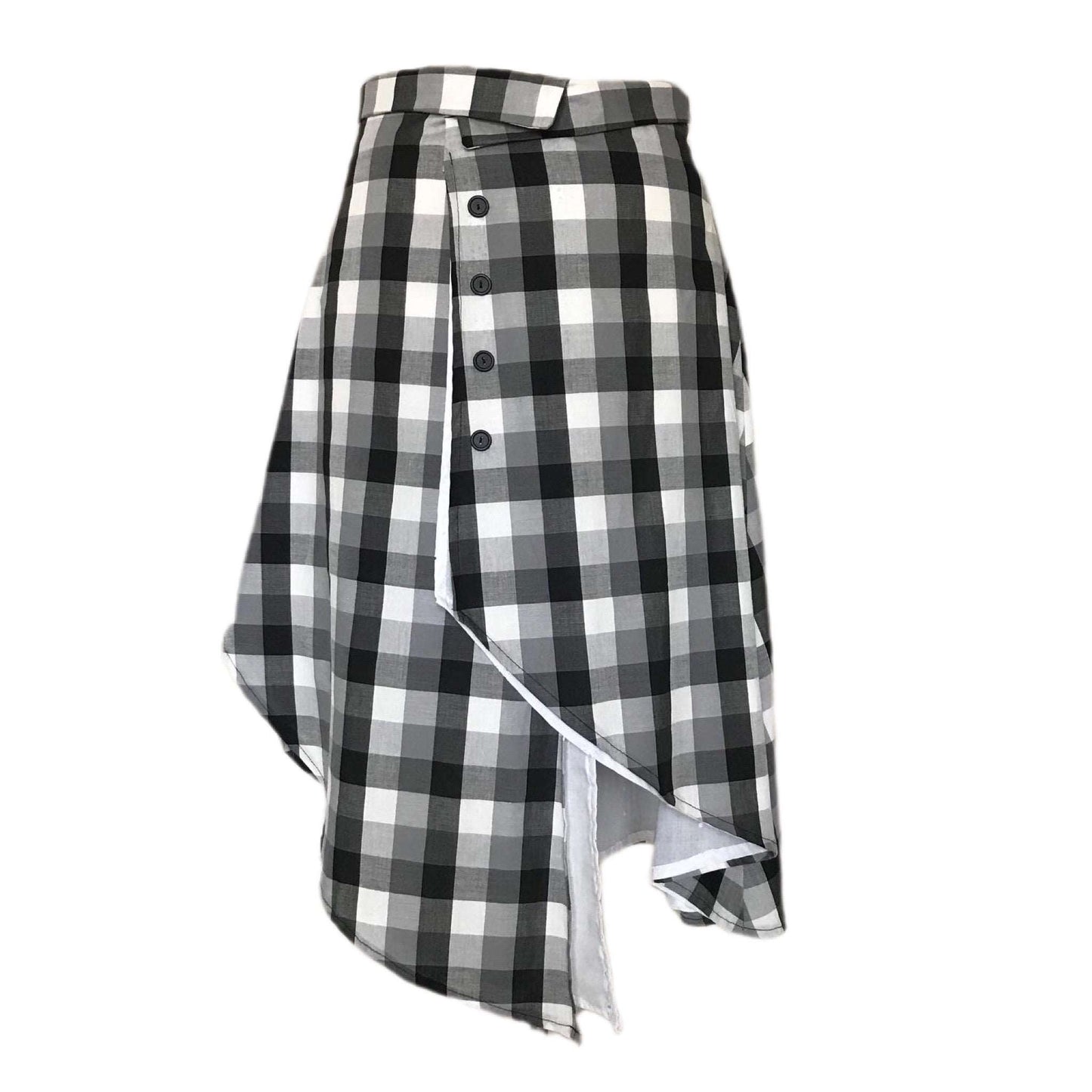 Women's Plaid Checker Midi Skirt with Asymmetrical Hems