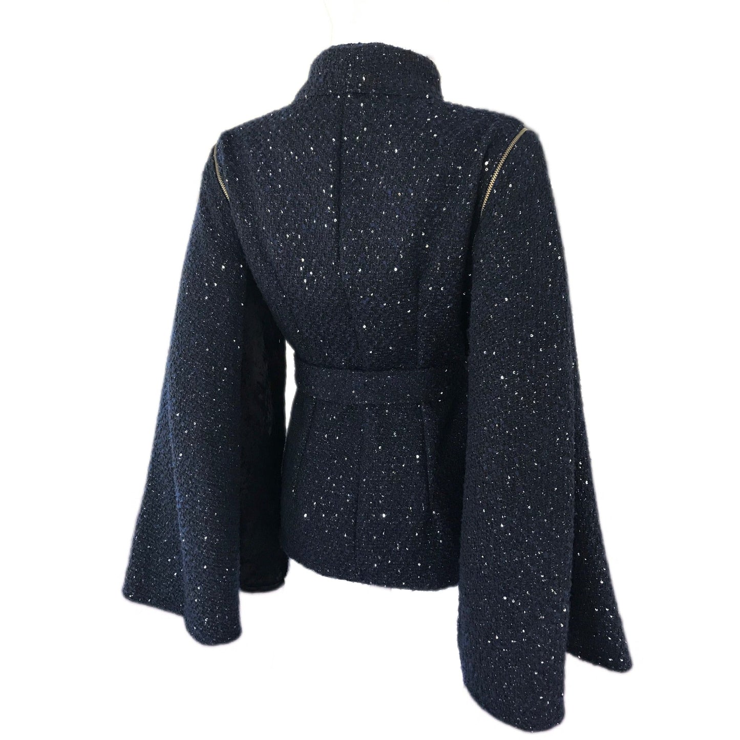 Women's Midnight Boucle Cape Sleeve Jacket into Vest - Transforming Design