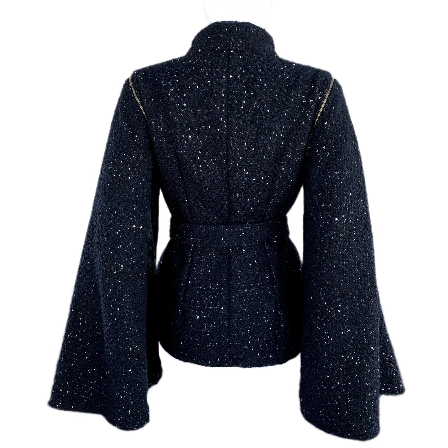 Women's Midnight Boucle Cape Sleeve Jacket into Vest - Transforming Design