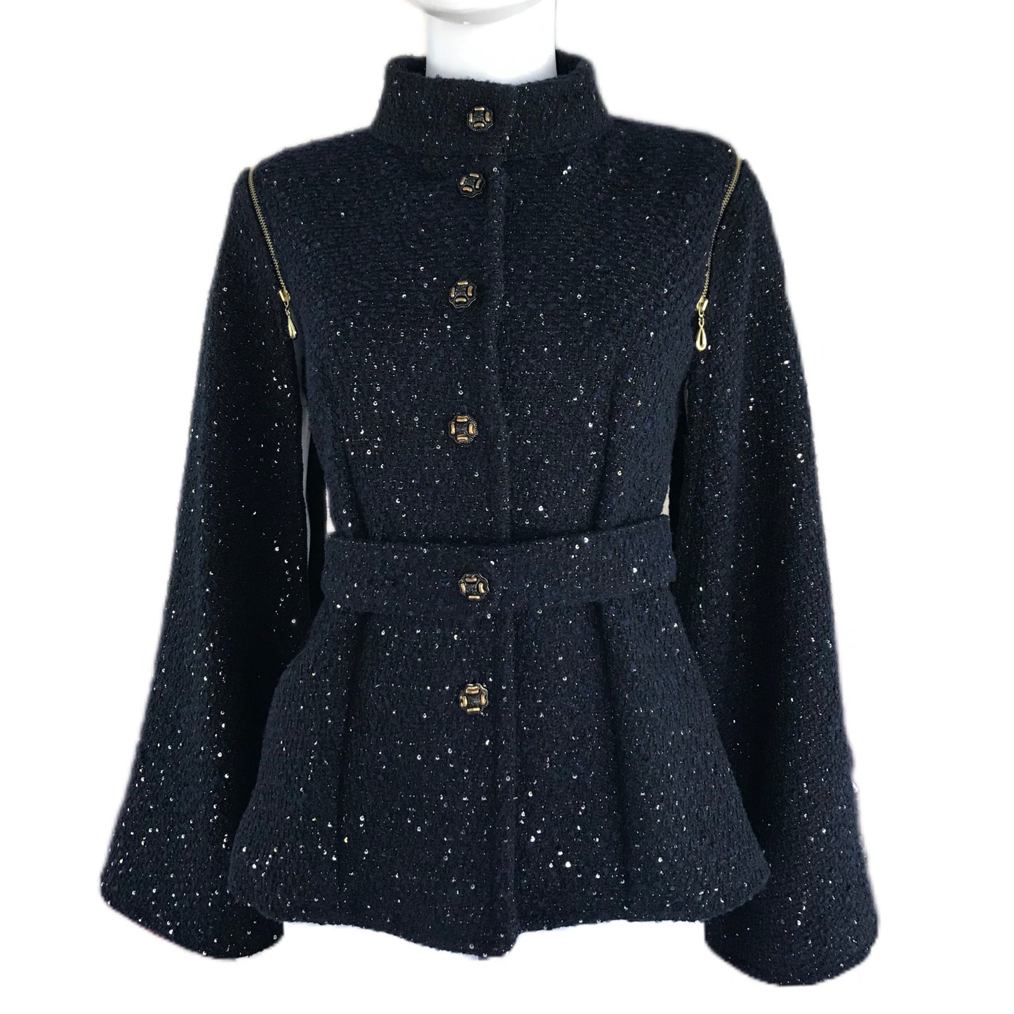 Women's Midnight Boucle Cape Sleeve Jacket into Vest - Transforming Design