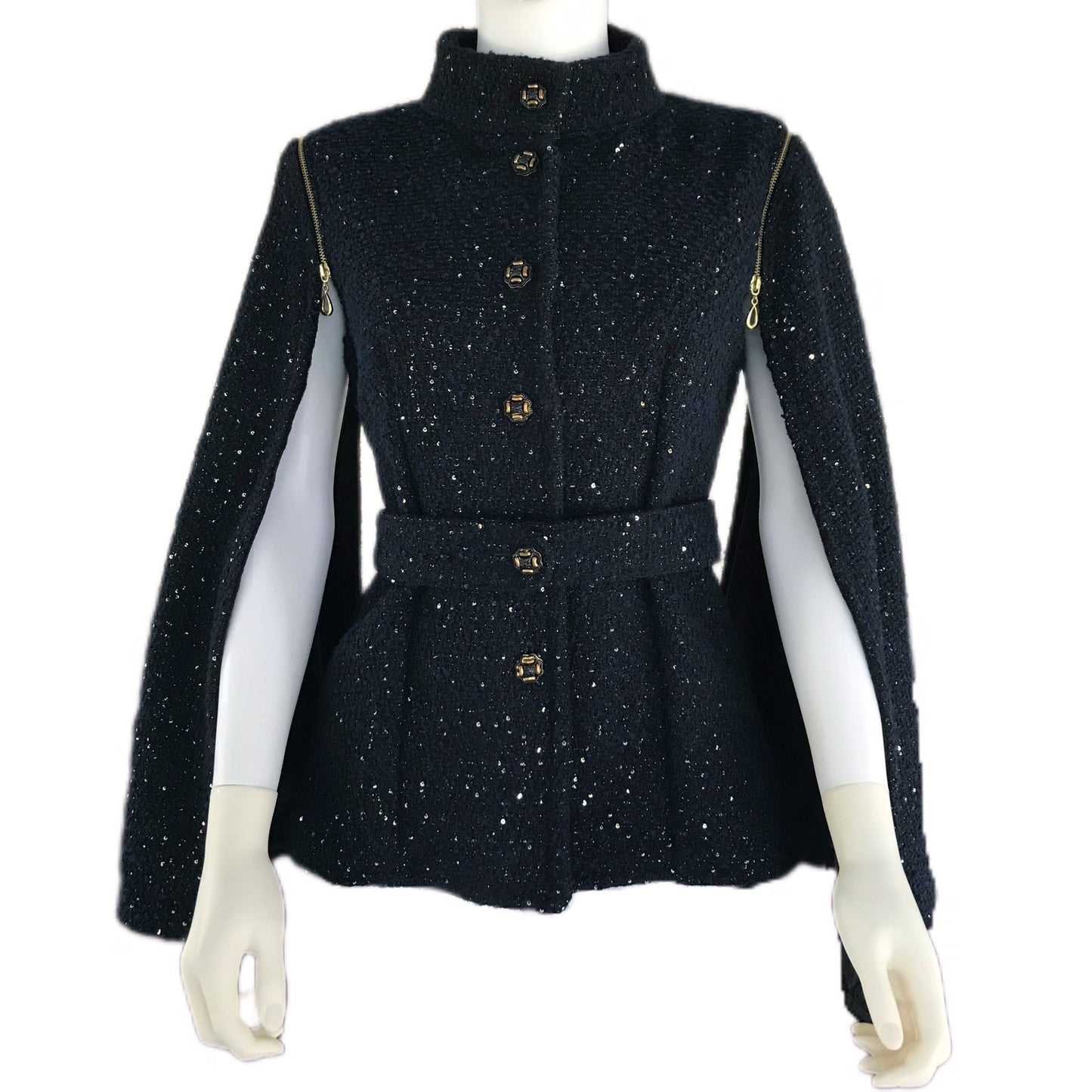 Women's Midnight Boucle Cape Sleeve Jacket into Vest - Transforming Design