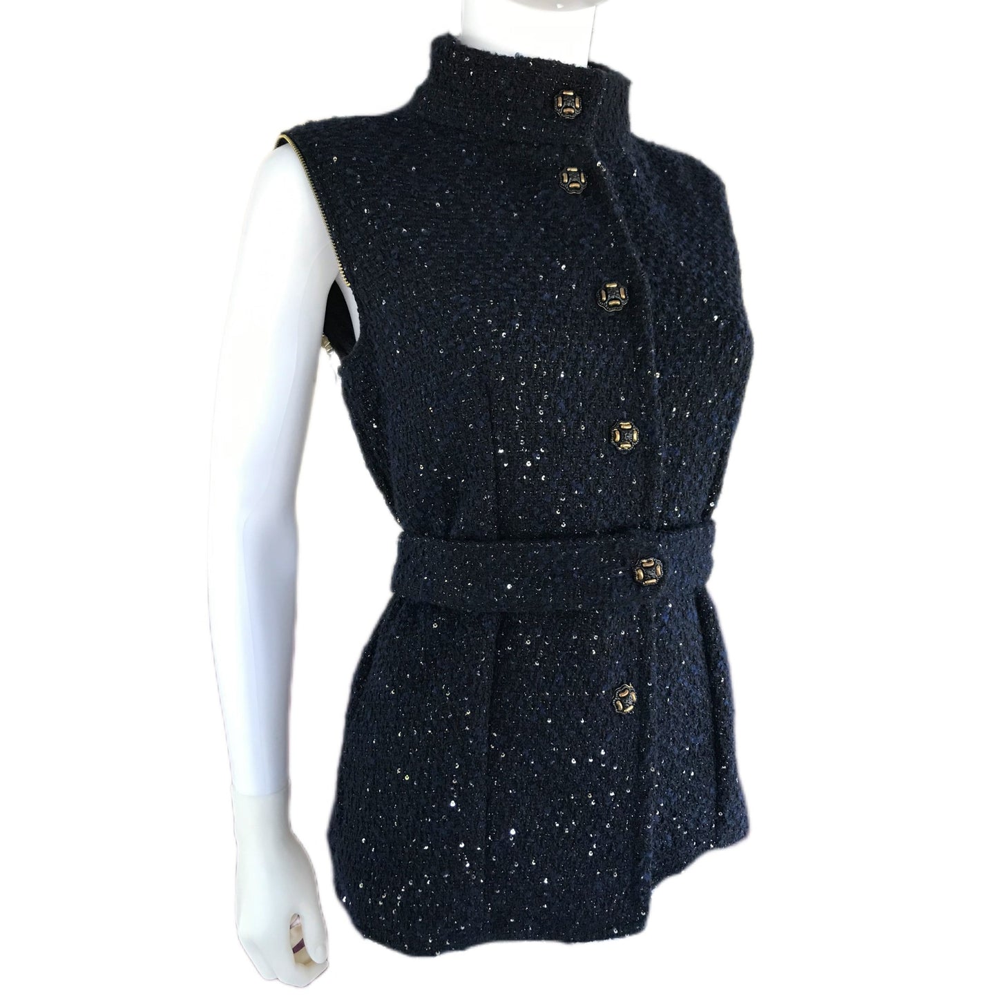 Women's Midnight Boucle Cape Sleeve Jacket into Vest - Transforming Design