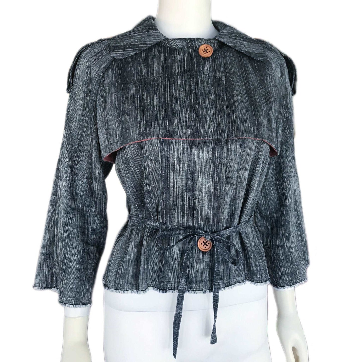 Women's Cropped Denim Trench Jacket- Size Sm/Med