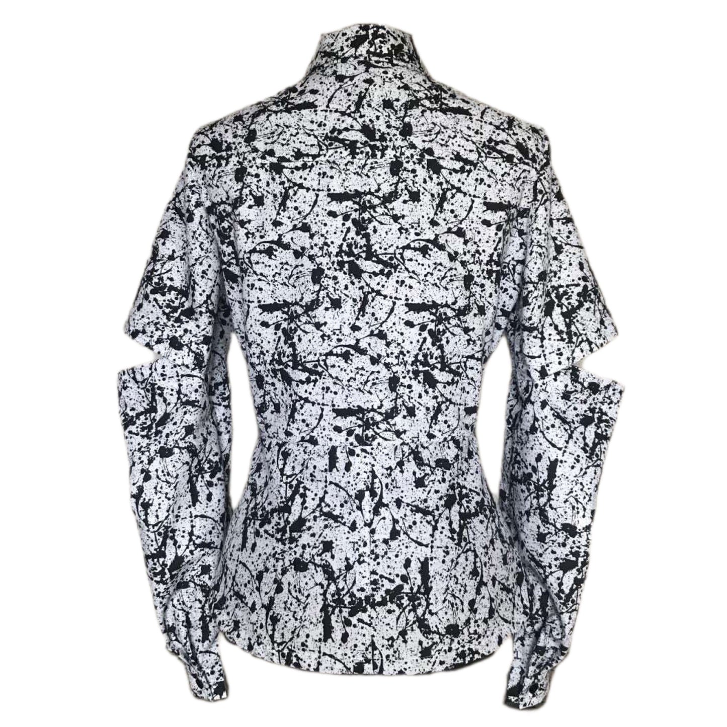 Paint Splatter Split Sleeve Women's Fitted Button Down Collar Shirt