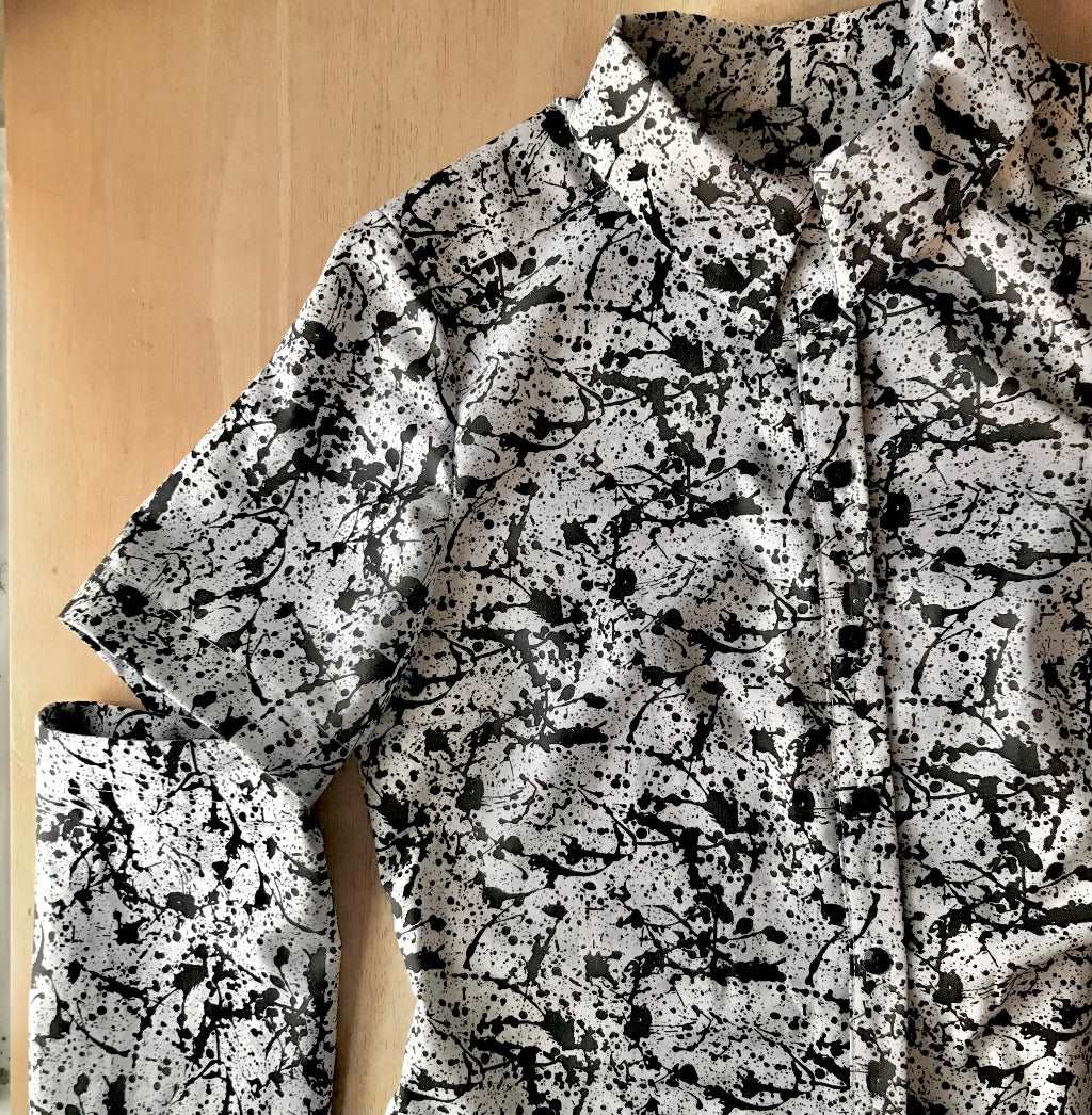 Paint Splatter Split Sleeve Women's Fitted Button Down Collar Shirt