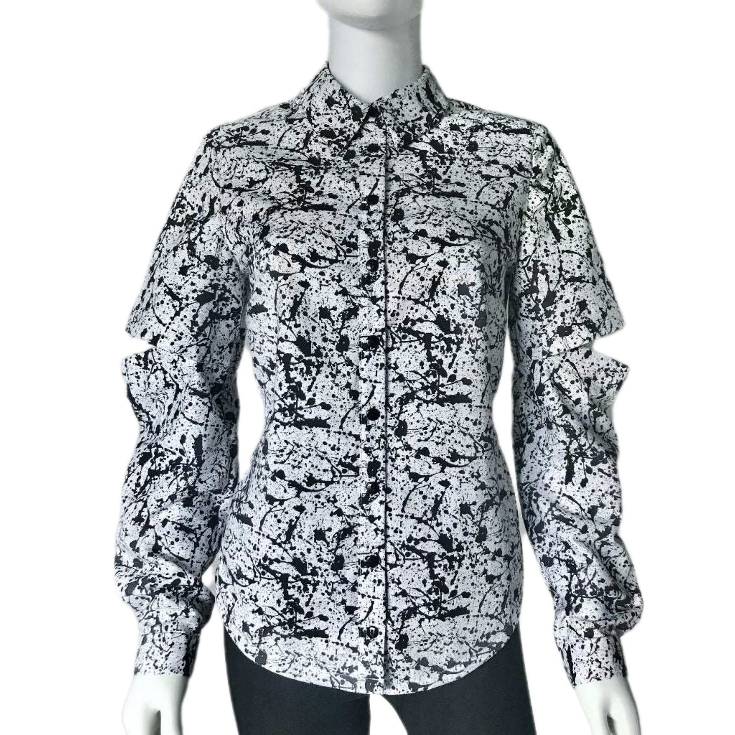 Paint Splatter Split Sleeve Women's Fitted Button Down Collar Shirt