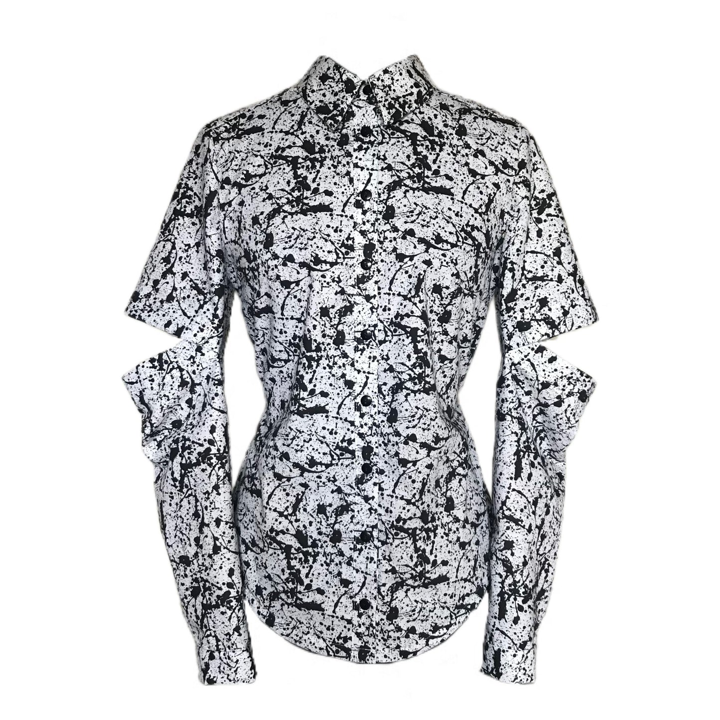 Paint Splatter Split Sleeve Women's Fitted Button Down Collar Shirt
