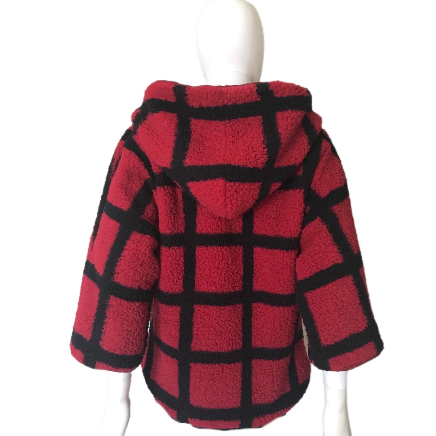 Wubby Fleece Women's Open Front Hooded Jacket with 3/4 Sleeve - 2 Color Options - Window Pane Checker Plaid Woodland