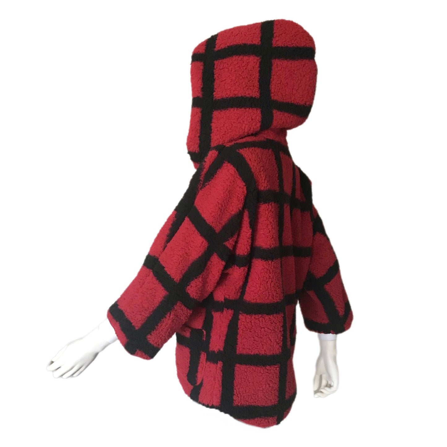 Wubby Fleece Women's Open Front Hooded Jacket with 3/4 Sleeve - 2 Color Options - Window Pane Checker Plaid Woodland
