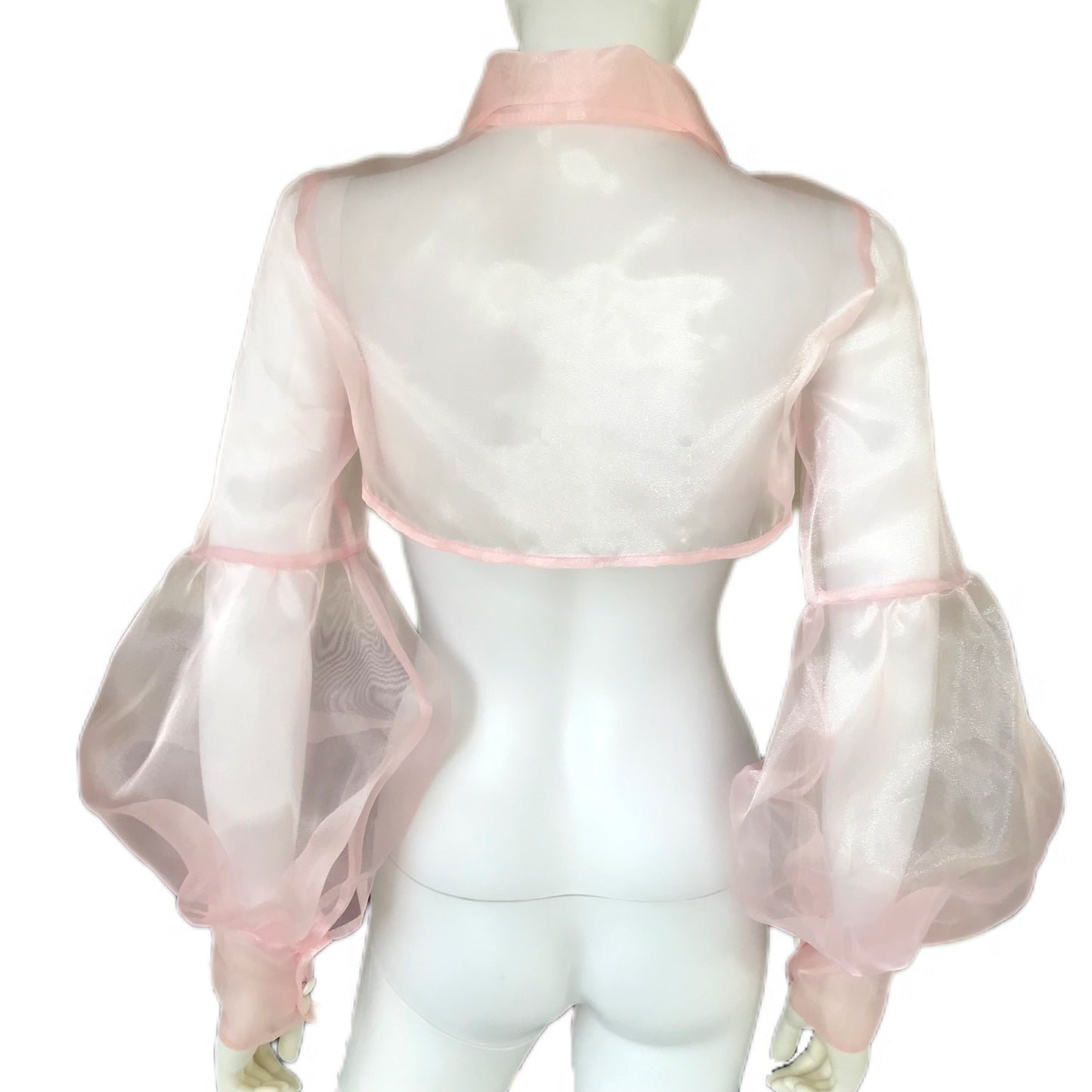 Cotton Candy Pink Organza Women's Cropped Collar Shirt - Size Small