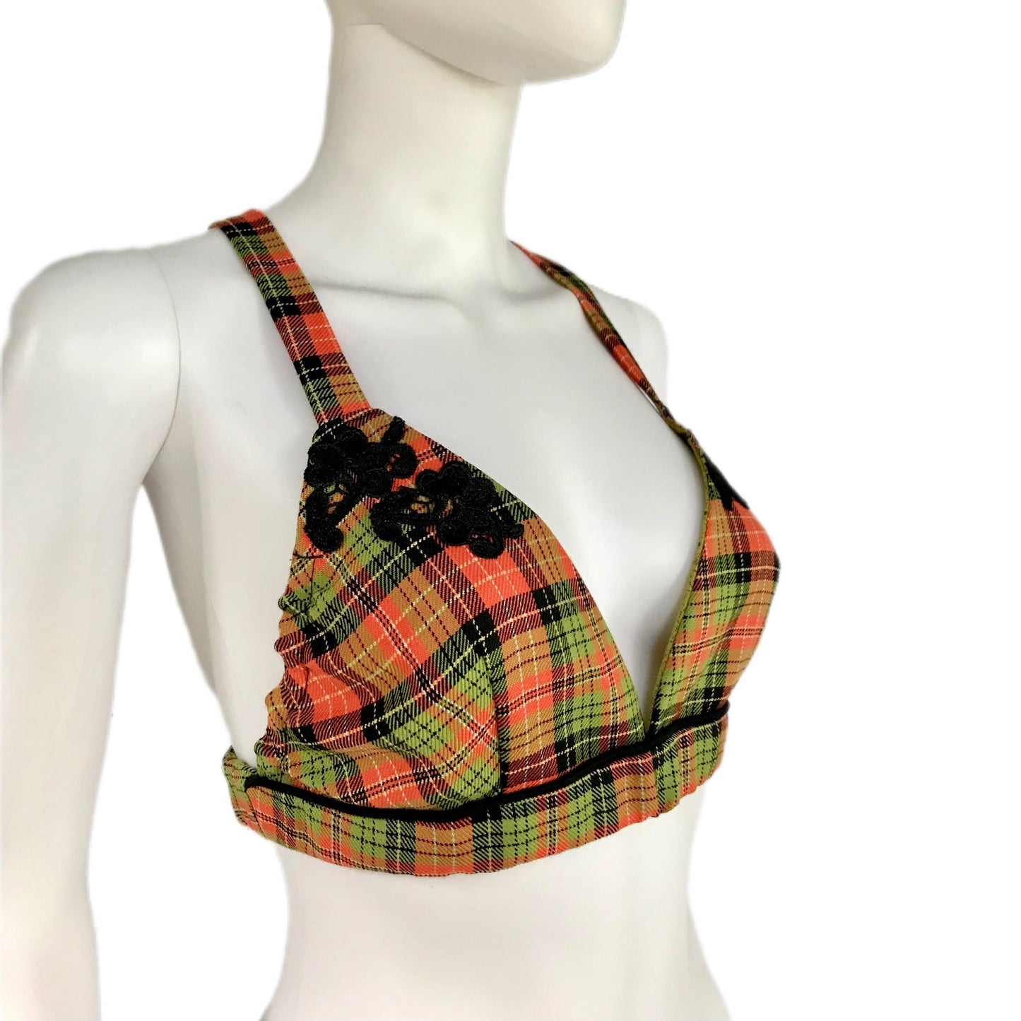 Women's Plaid Bralette with Lace Details
