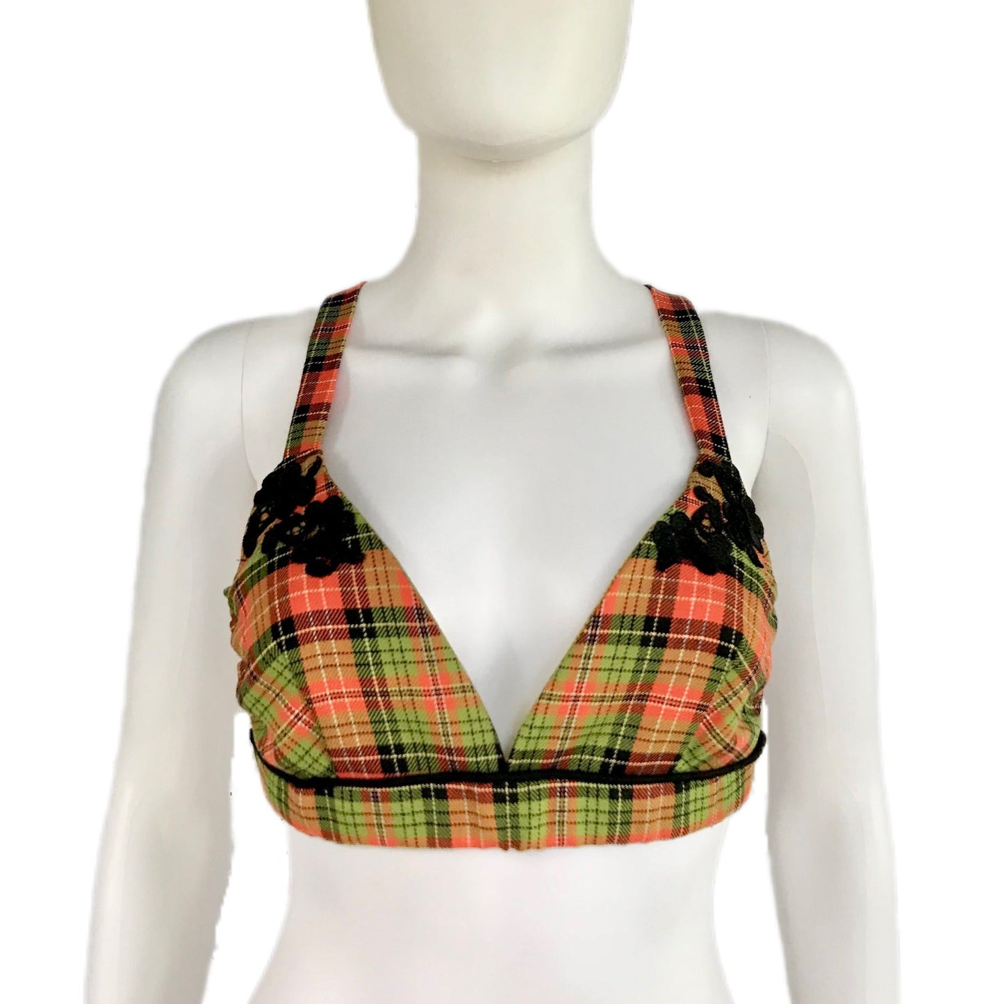 Women's Plaid Bralette with Lace Details