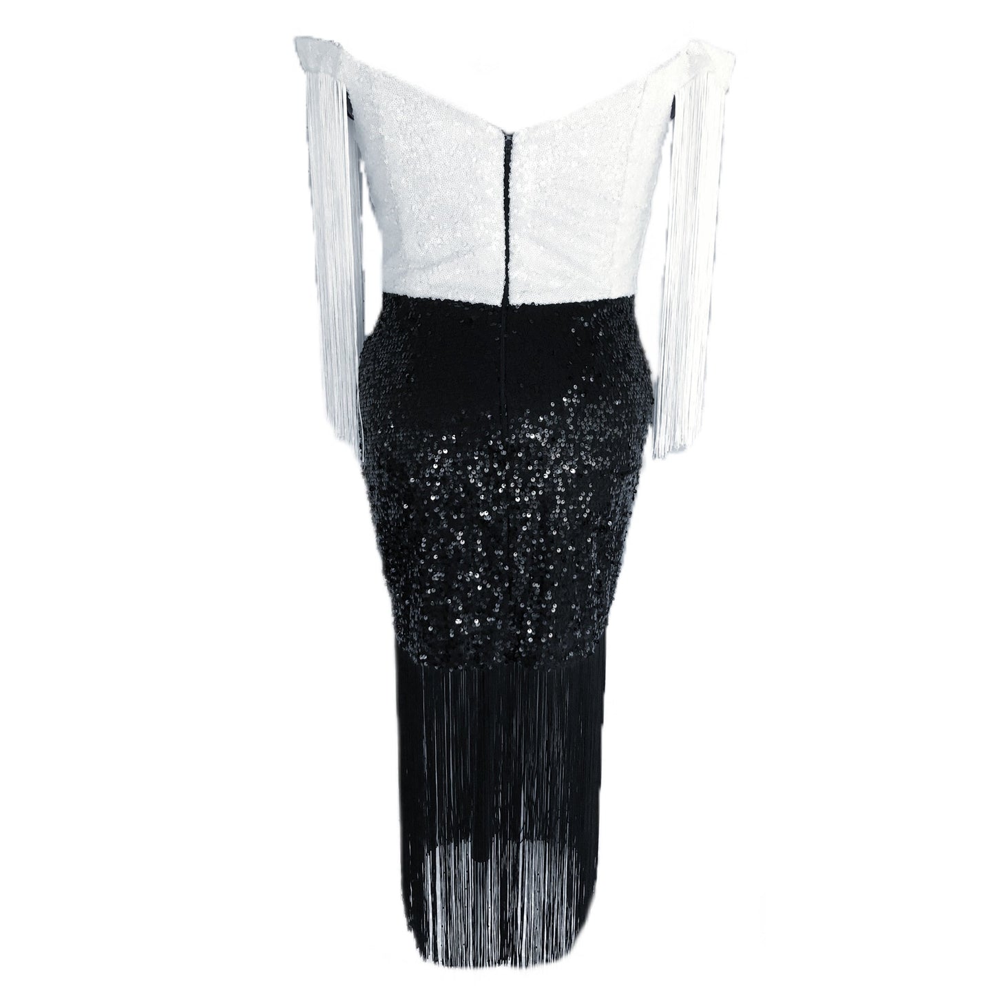 Women's Sequin and Fringe Cocktail Dress - Black and White - Sz. 12