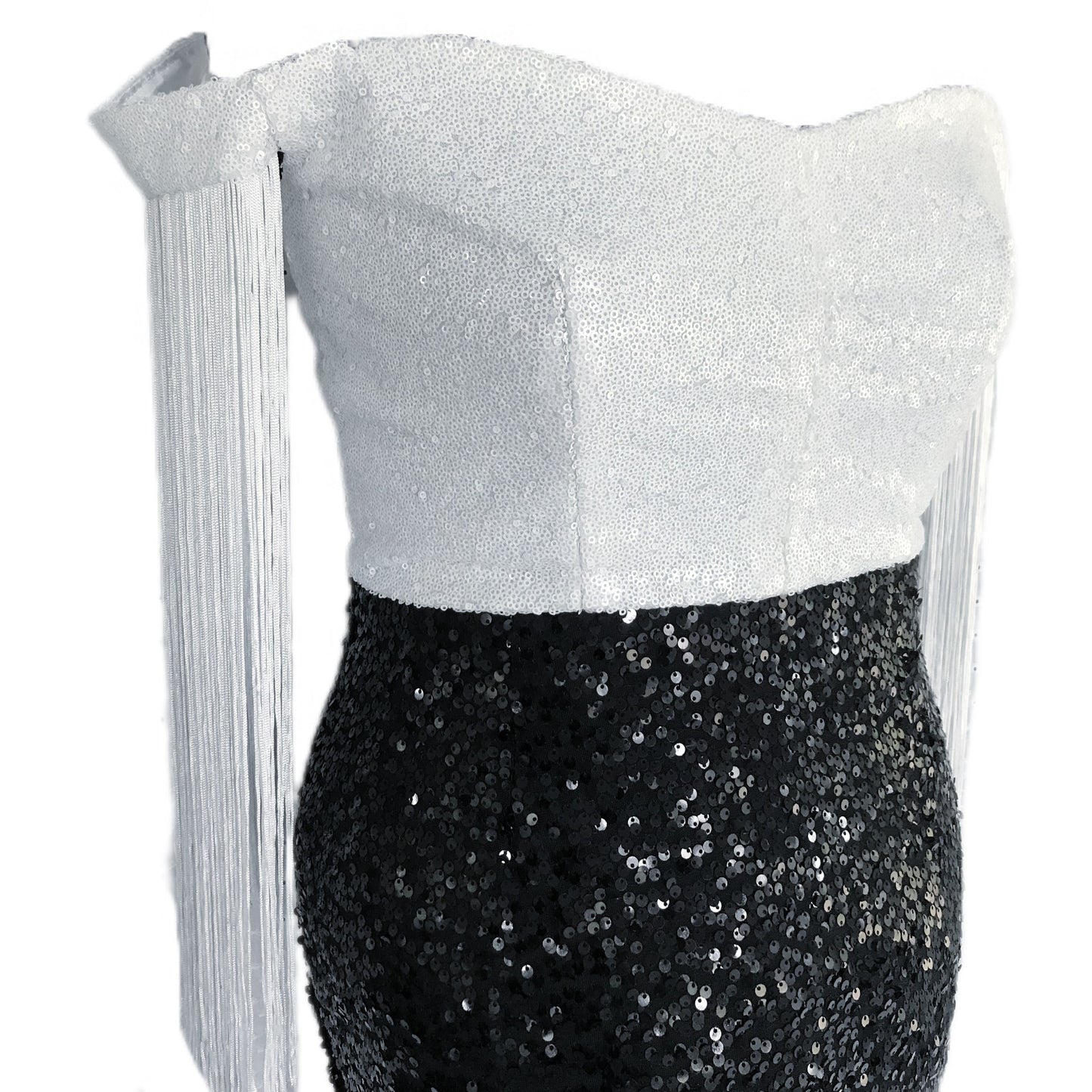 Women's Sequin and Fringe Cocktail Dress - Black and White - Sz. 12