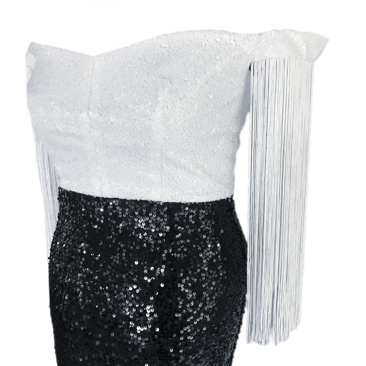Women's Sequin and Fringe Cocktail Dress - Black and White - Sz. 12