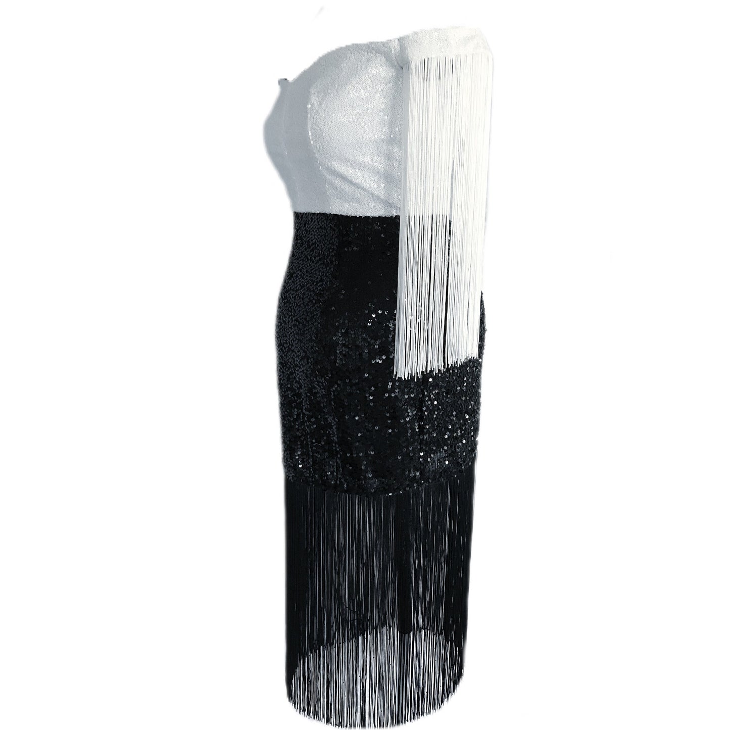 Women's Sequin and Fringe Cocktail Dress - Black and White - Sz. 12