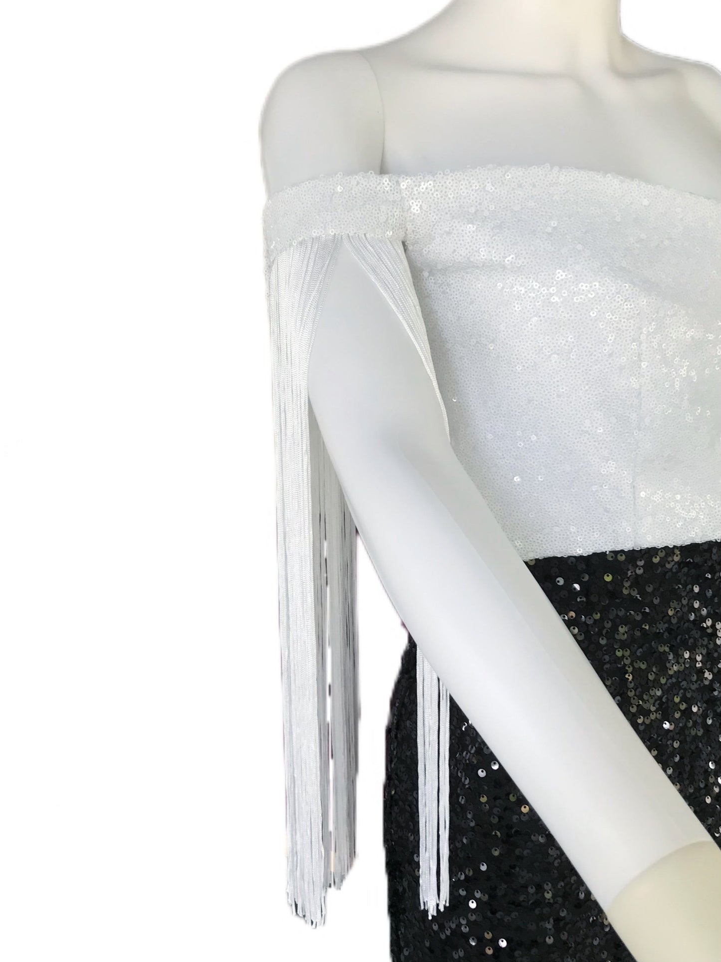 Women's Sequin and Fringe Cocktail Dress - Black and White - Sz. 12
