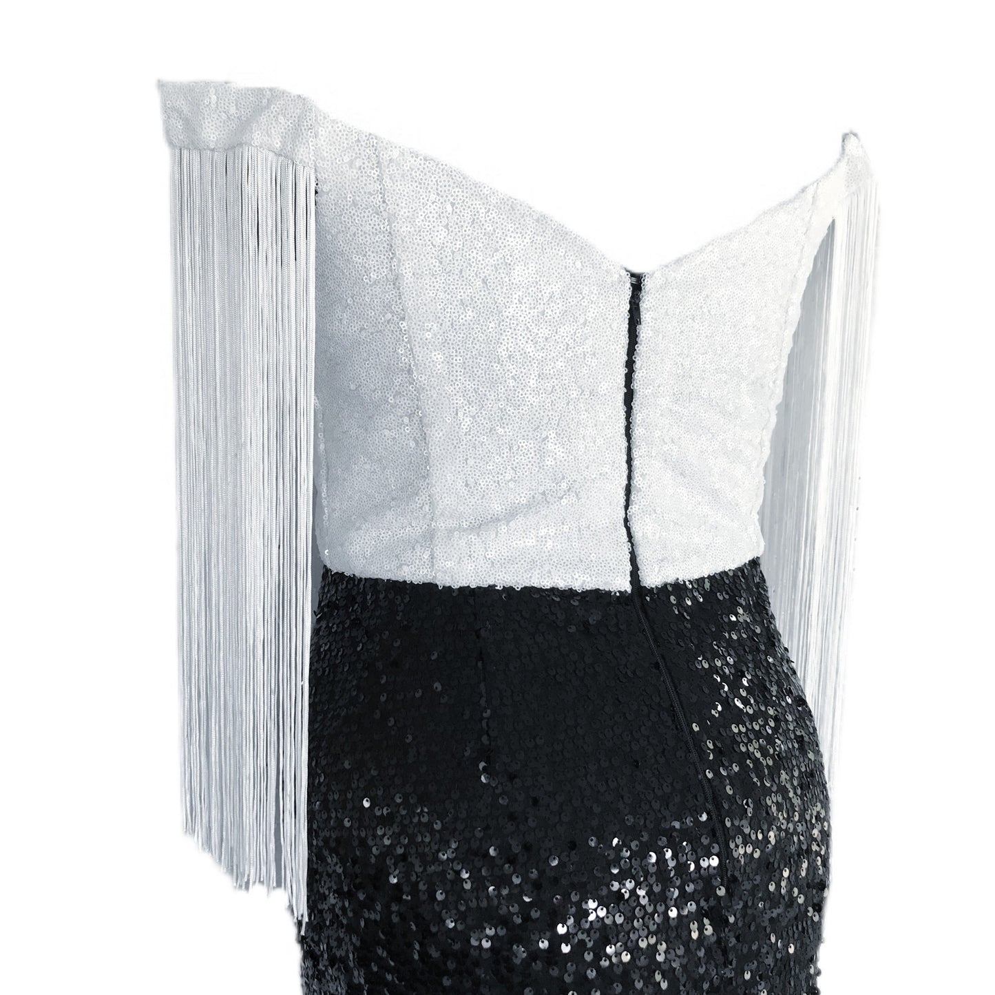 Women's Sequin and Fringe Cocktail Dress - Black and White - Sz. 12