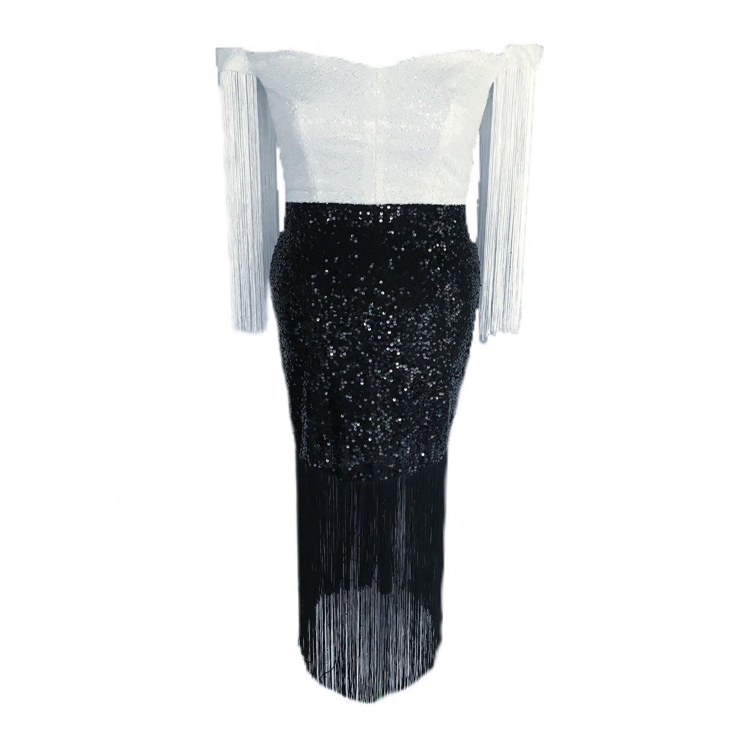 Women's Sequin and Fringe Cocktail Dress - Black and White - Sz. 12