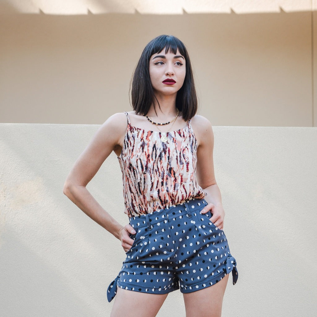 Moon Phases Women's Cuffed Shorts with Side Ties