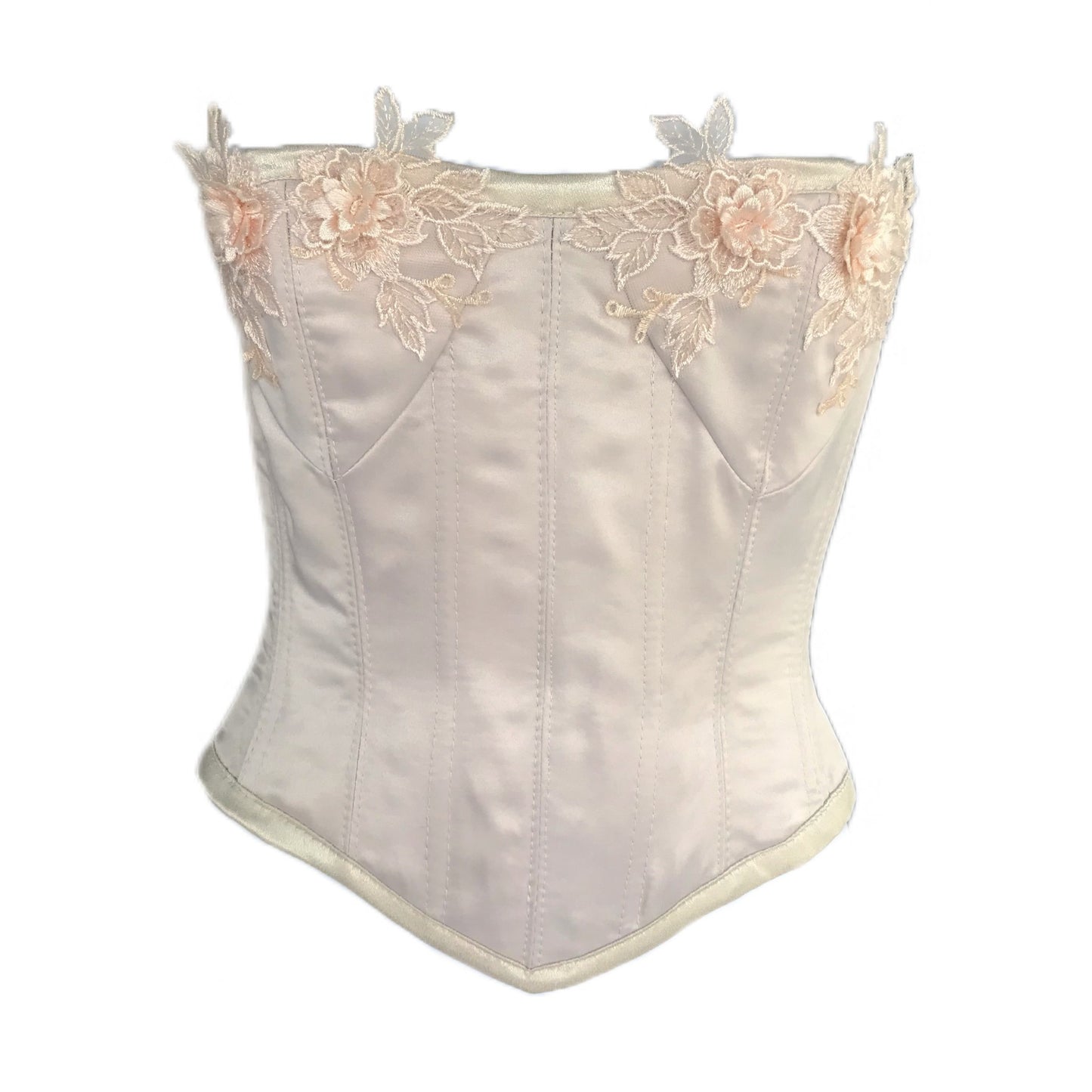 Satin and Lace Women's Corset - Ivory and Peach - Size Xs/Sm