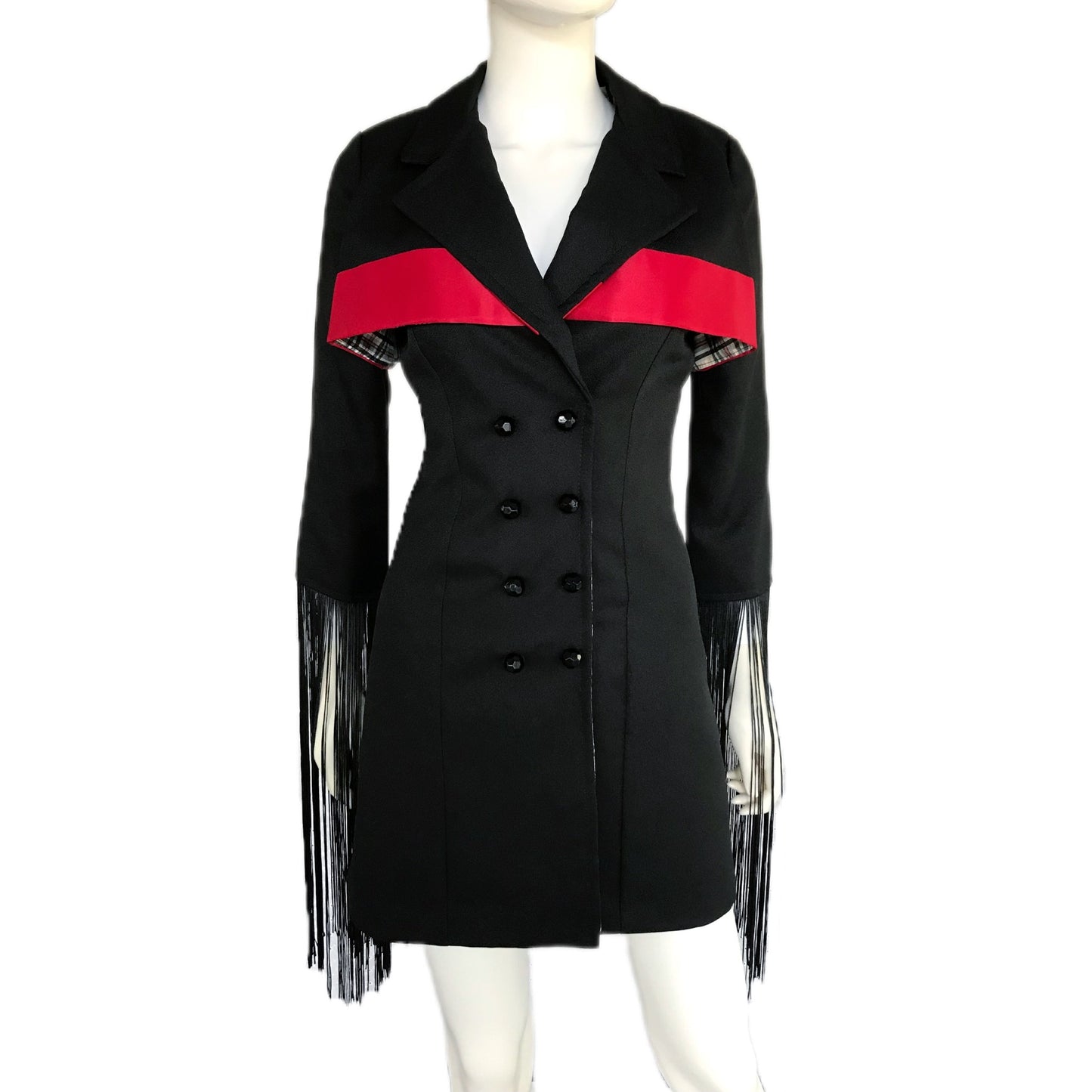 Women's Trench Blazer Dress with Fringe - Size 6