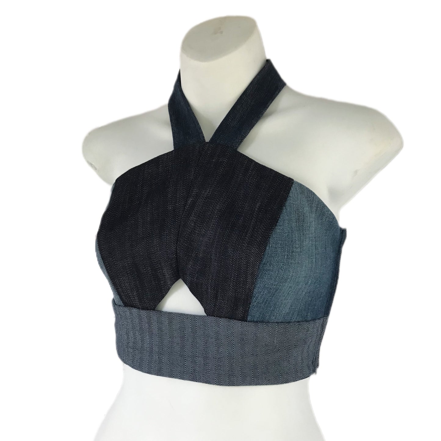 Women's Upcycle Patchwork Denim Cropped Tank Top - Sizes XS-XL