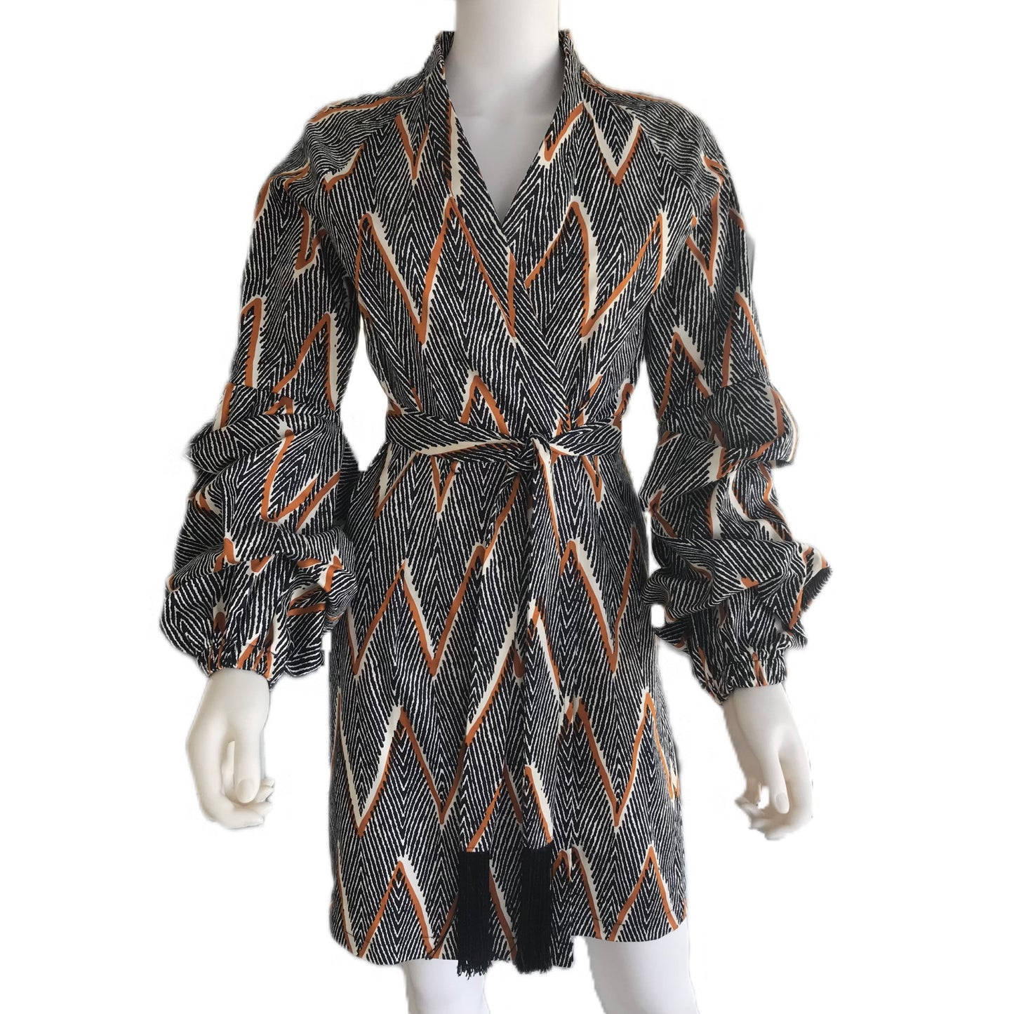 Women's Wrap Dress with Statement Sleeves - Urban Zig Zag - Sz. 2