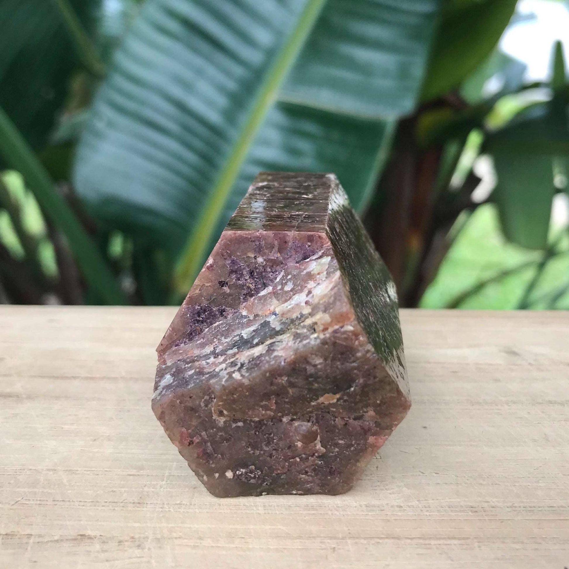 Green Apatite Tower with Pink Red & Purple Colors Rough Crystal RARE Etchings