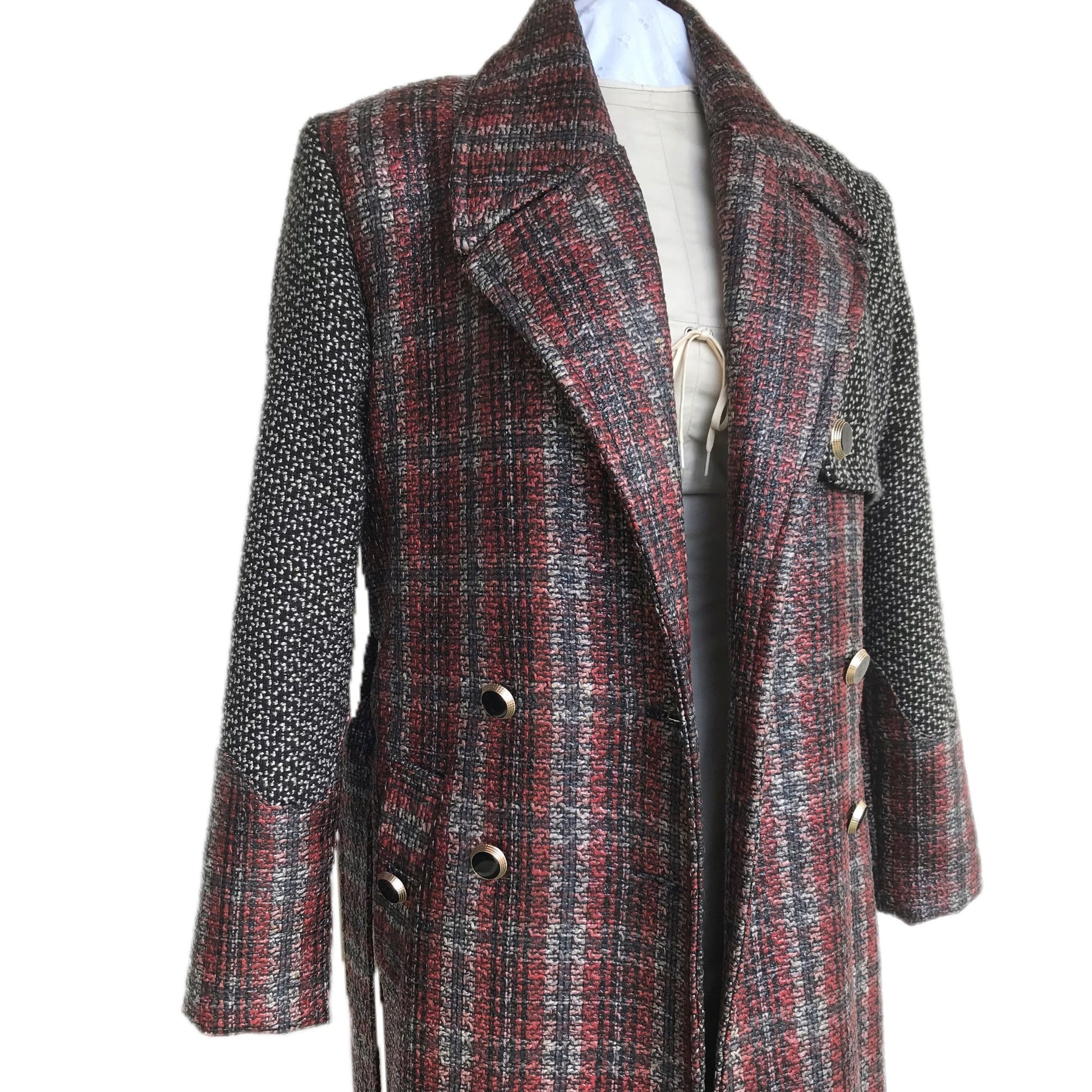 Baked Apple Plaid Laminated Tweed Trench Coat - Sz. Small - Waterproof