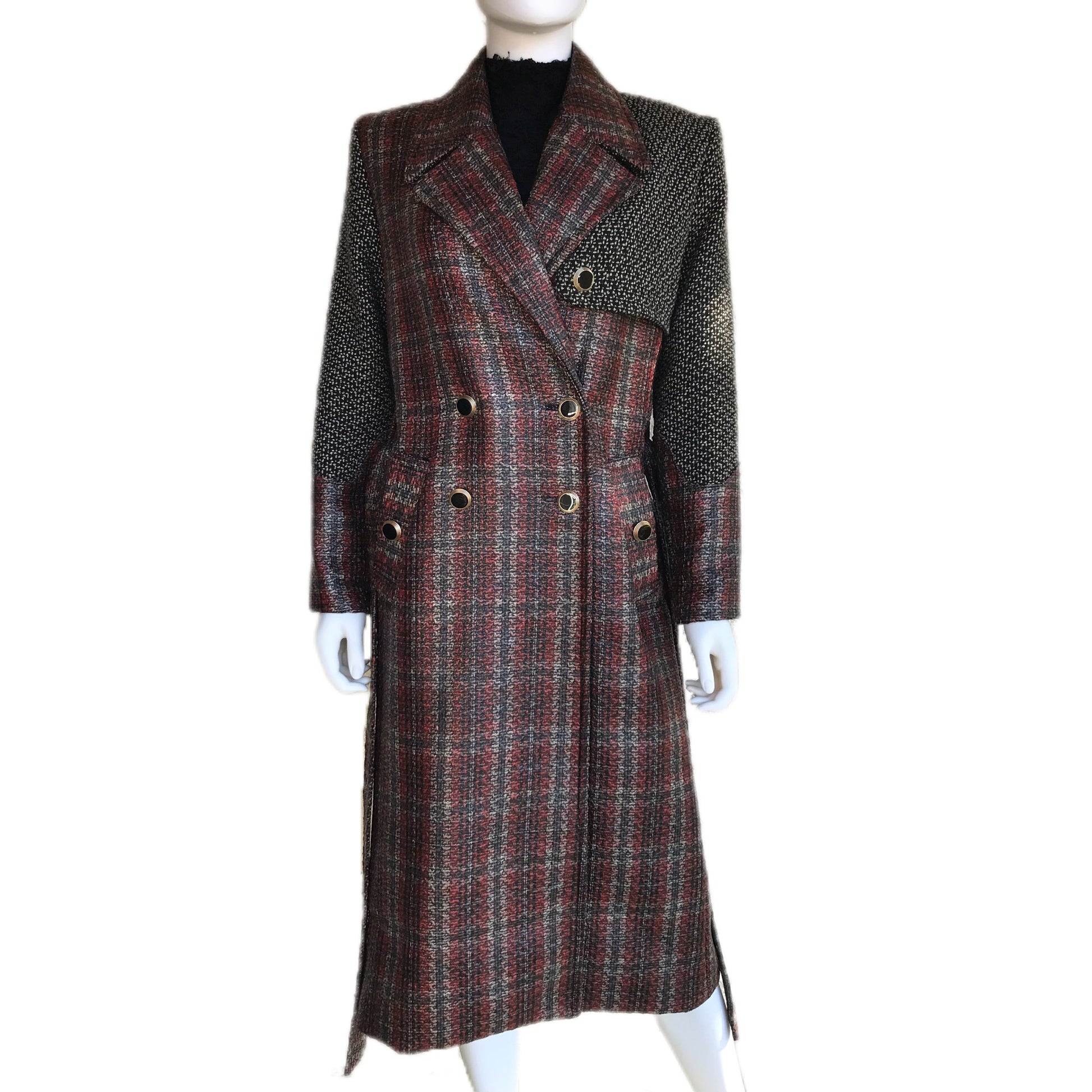 Baked Apple Plaid Laminated Tweed Trench Coat - Sz. Small - Waterproof